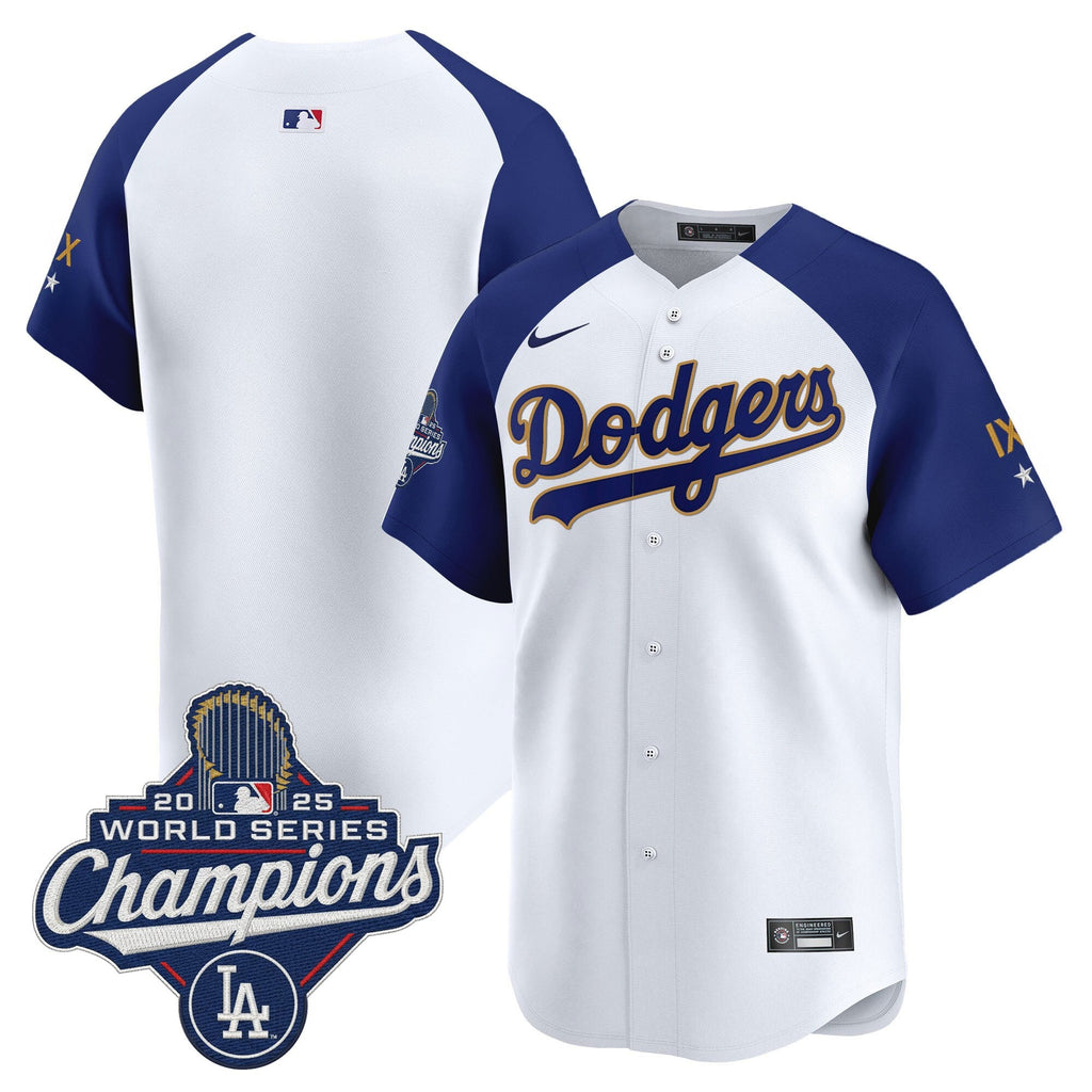 Men's Los Angeles Dodgers 9-Time Champions Gold Trim Vapor Premier Limited Jersey - All Stitched