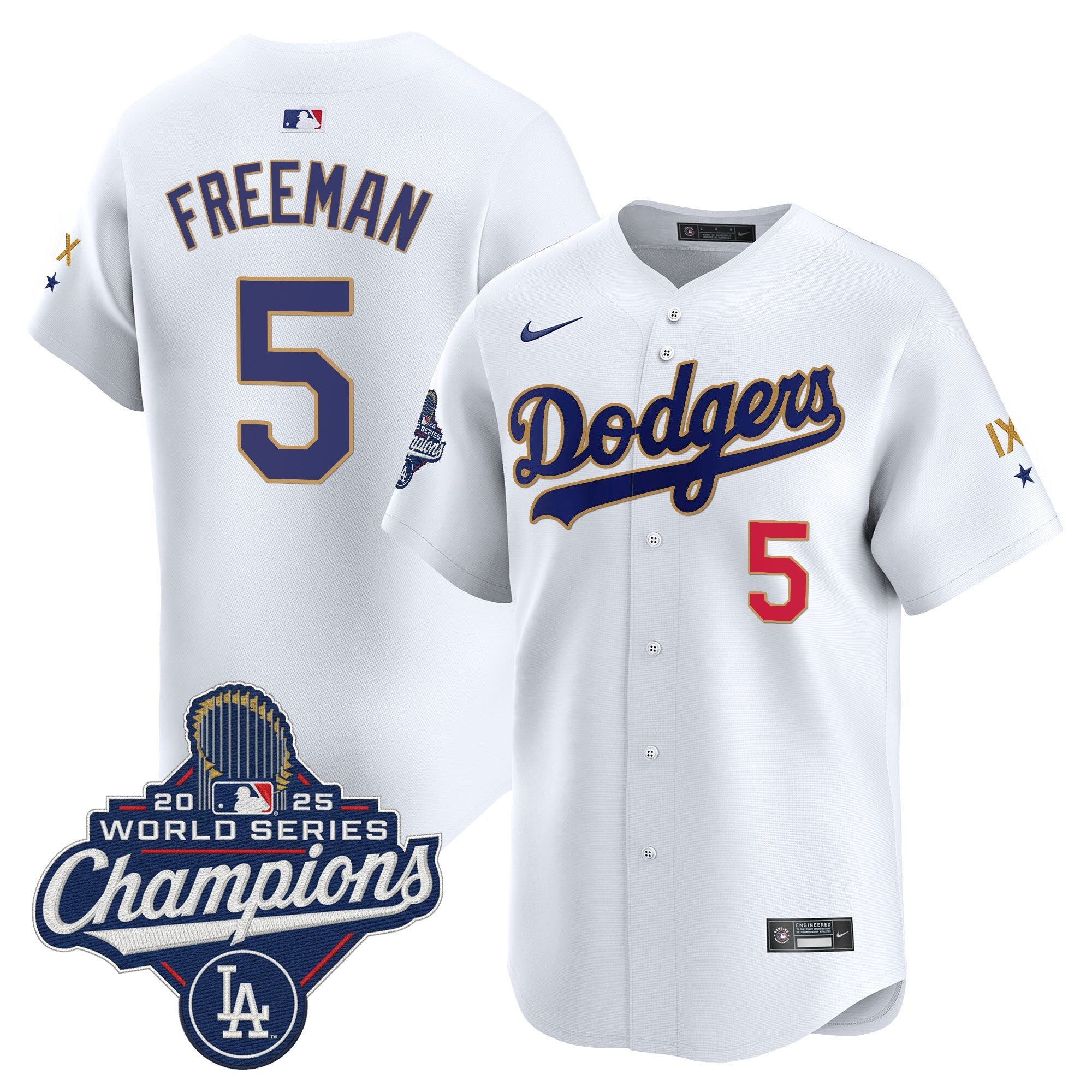 Men's Los Angeles Dodgers 9-Time Champions Gold Trim Vapor Premier Limited Jersey - All Stitched
