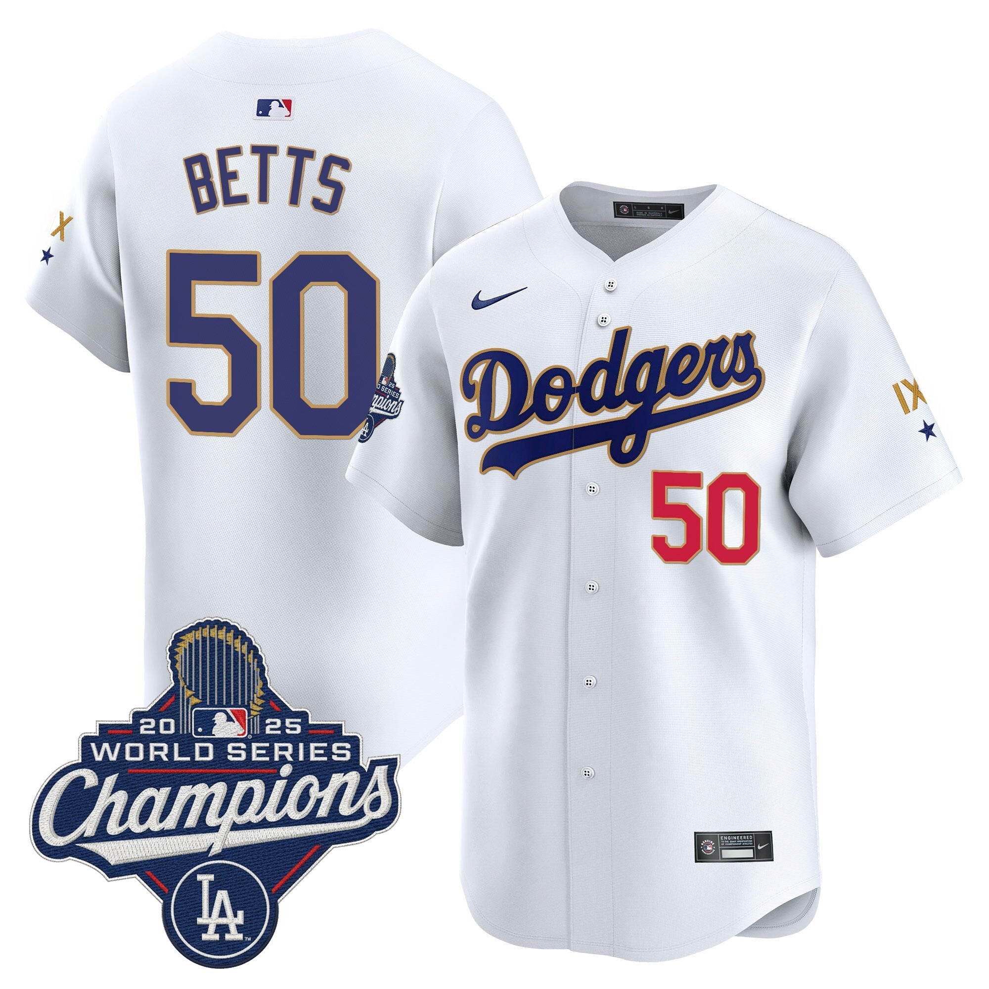 Men's Los Angeles Dodgers 9-Time Champions Gold Trim Vapor Premier Limited Jersey - All Stitched