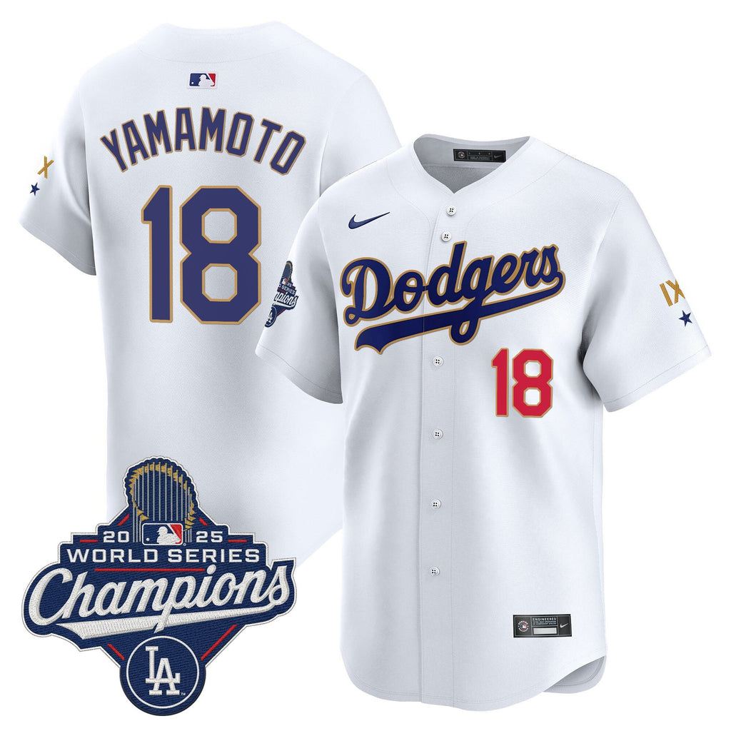 Men's Los Angeles Dodgers 9-Time Champions Gold Trim Vapor Premier Limited Jersey - All Stitched