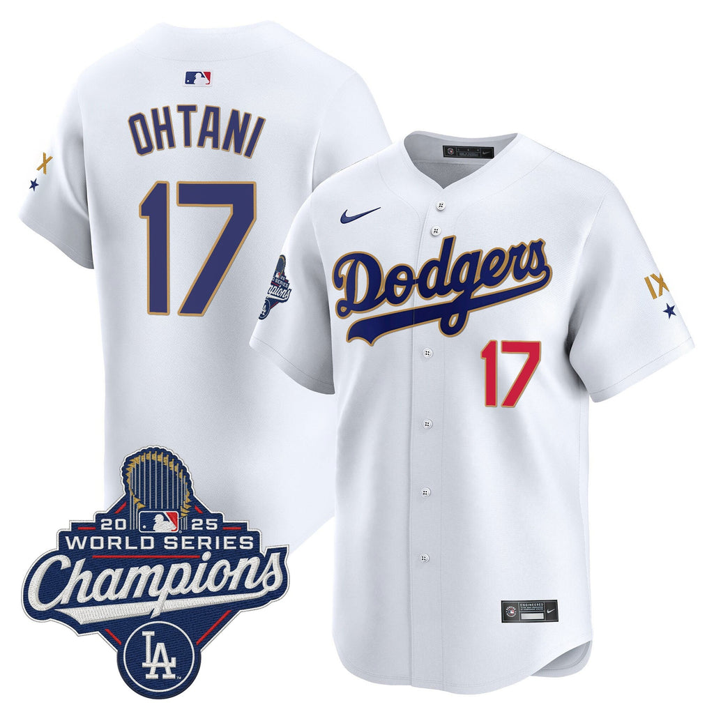 Men's Los Angeles Dodgers 9-Time Champions Gold Trim Vapor Premier Limited Jersey - All Stitched
