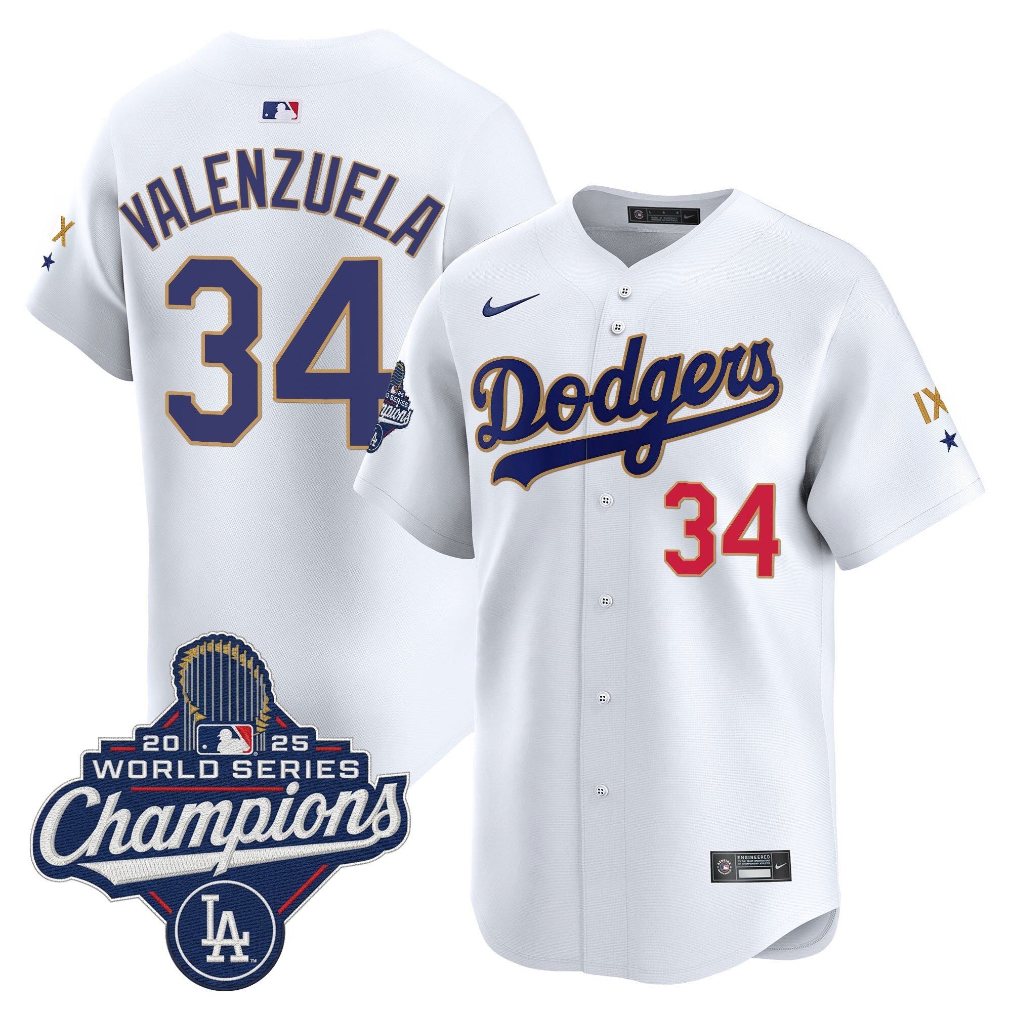 Men's Los Angeles Dodgers 9-Time Champions Gold Trim Vapor Premier Limited Jersey - All Stitched