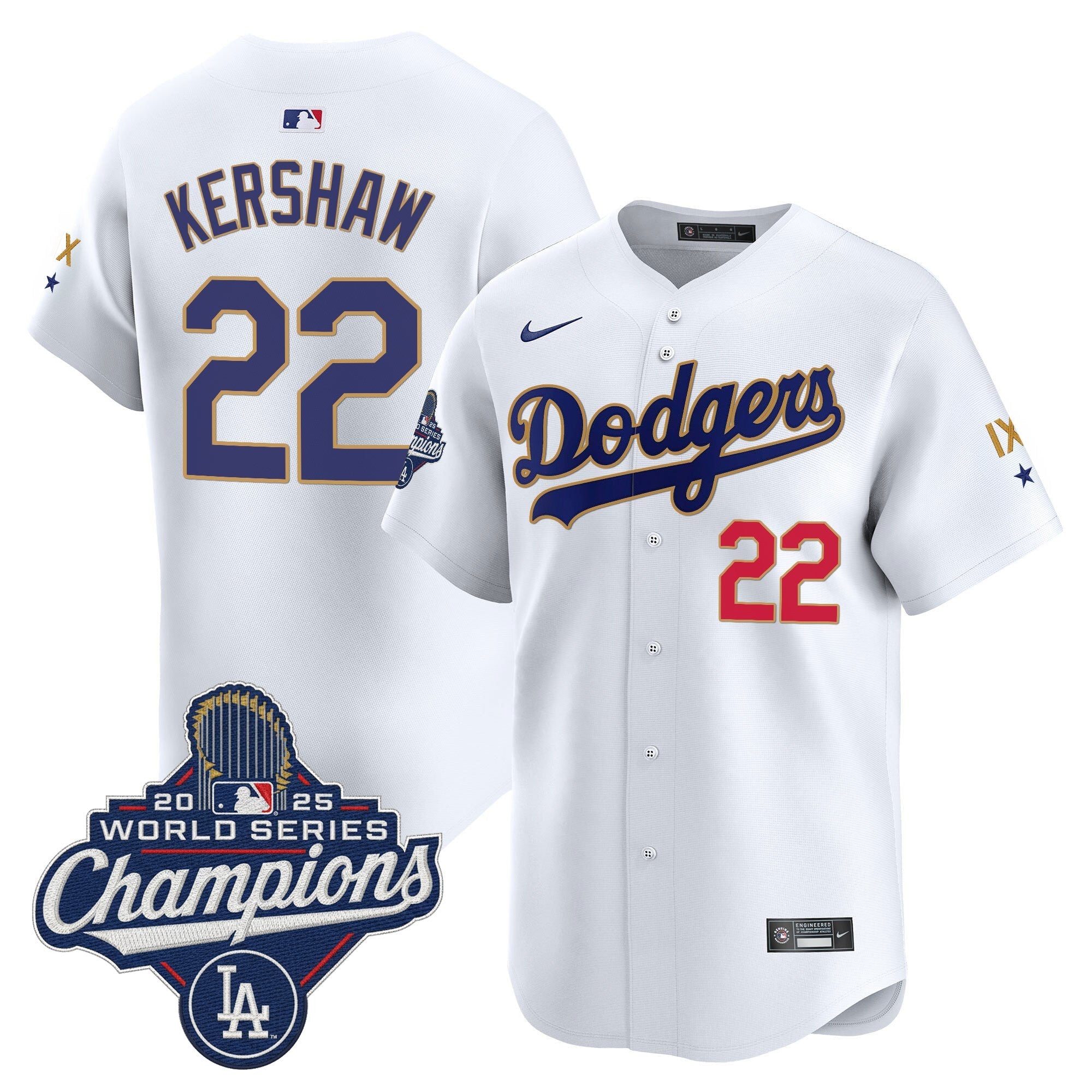 Men's Los Angeles Dodgers 9-Time Champions Gold Trim Vapor Premier Limited Jersey - All Stitched
