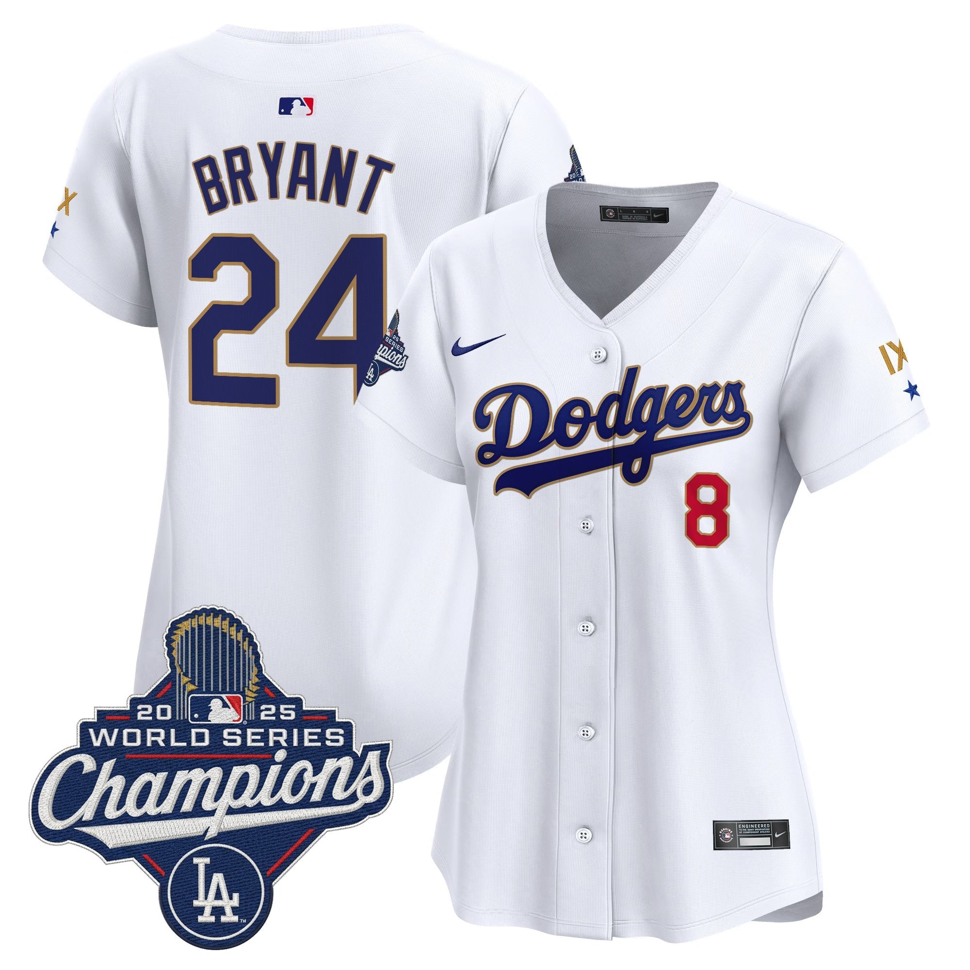 Women's Los Angeles Dodgers 9-Time Champions Gold Trim Vapor Premier Limited Jersey - All Stitched