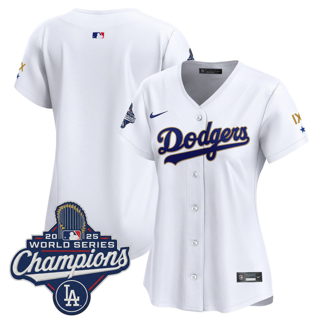 Women's Los Angeles Dodgers 9-Time Champions Gold Trim Vapor Premier Limited Jersey - All Stitched