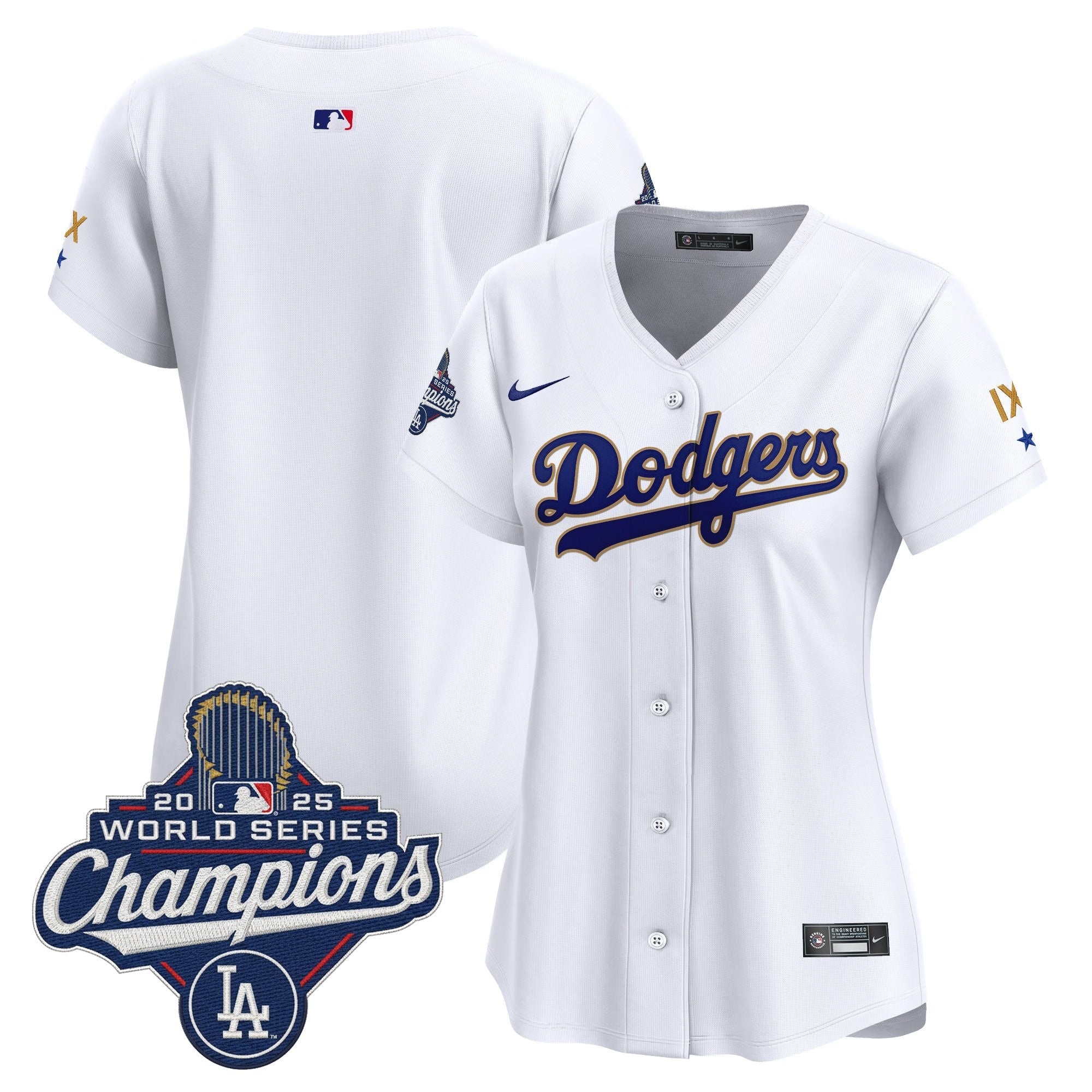 Women's Los Angeles Dodgers 9-Time Champions Gold Trim Vapor Premier Limited Jersey - All Stitched