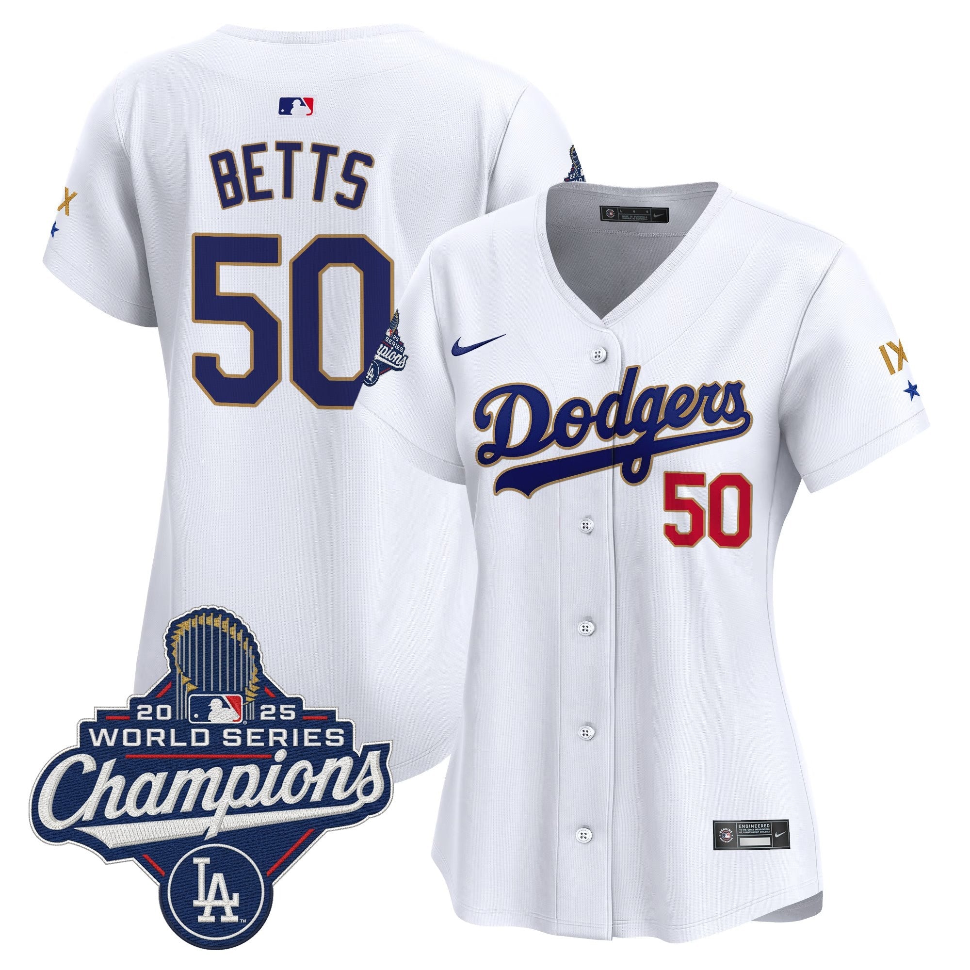 Women's Los Angeles Dodgers 9-Time Champions Gold Trim Vapor Premier Limited Jersey - All Stitched