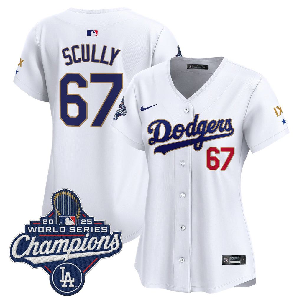 Women's Los Angeles Dodgers 9-Time Champions Gold Trim Vapor Premier Limited Jersey - All Stitched