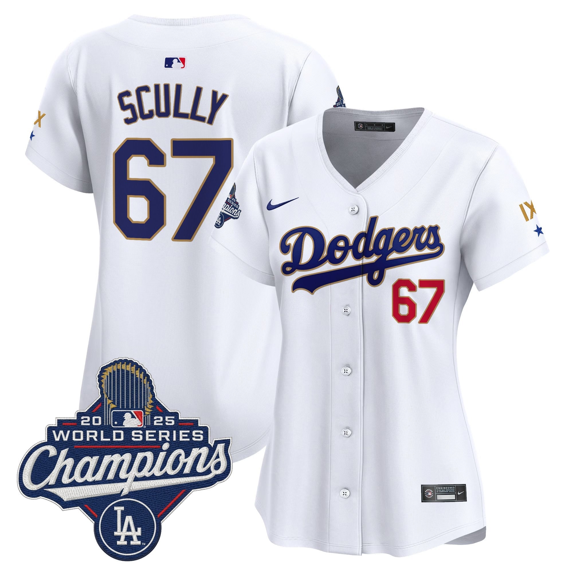 Women's Los Angeles Dodgers 9-Time Champions Gold Trim Vapor Premier Limited Jersey - All Stitched