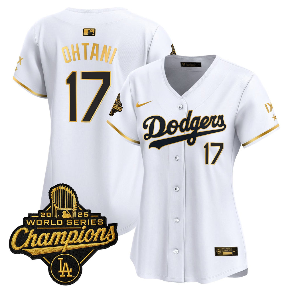 Women's Los Angeles Dodgers 9-Time Champions Gold Trim Vapor Premier Limited Jersey - All Stitched