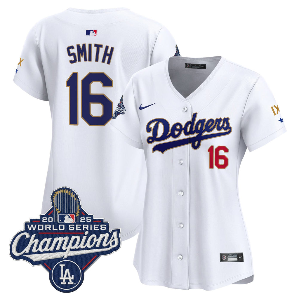 Women's Los Angeles Dodgers 9-Time Champions Gold Trim Vapor Premier Limited Jersey - All Stitched