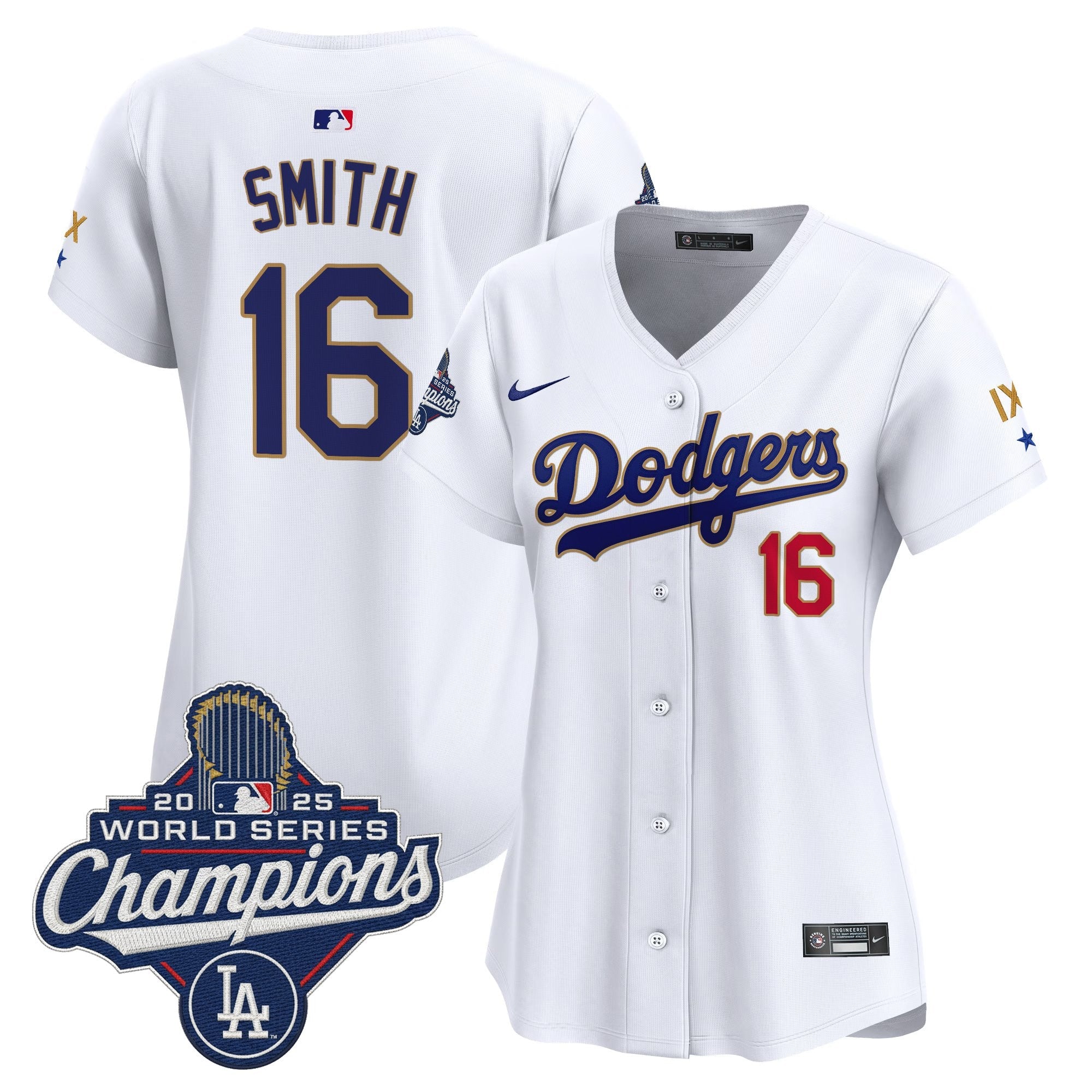 Women's Los Angeles Dodgers 9-Time Champions Gold Trim Vapor Premier Limited Jersey - All Stitched