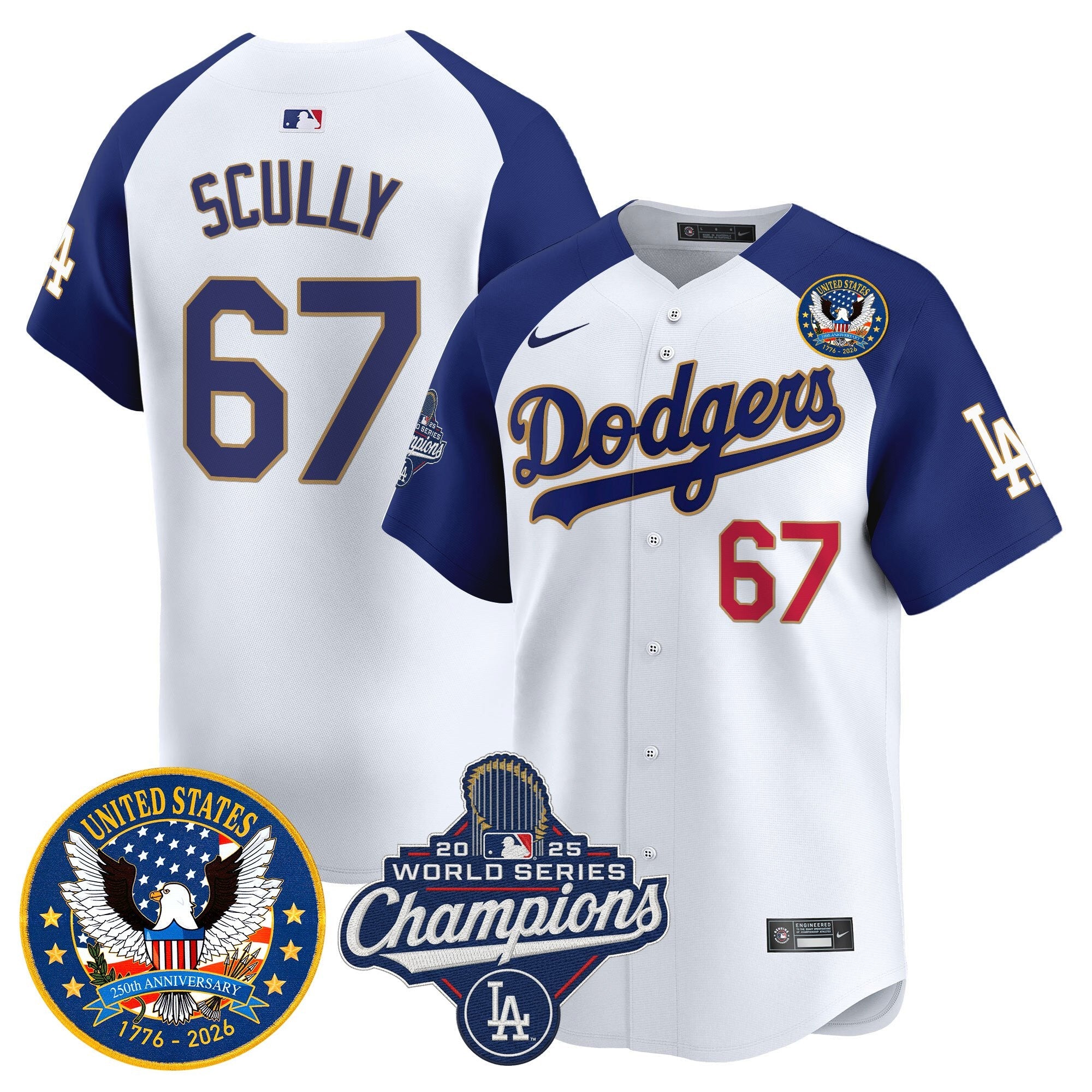 Men's Dodgers 2025 World Series Champions & America 250th Patch Vapor Premier Limited Jersey - All Stitched