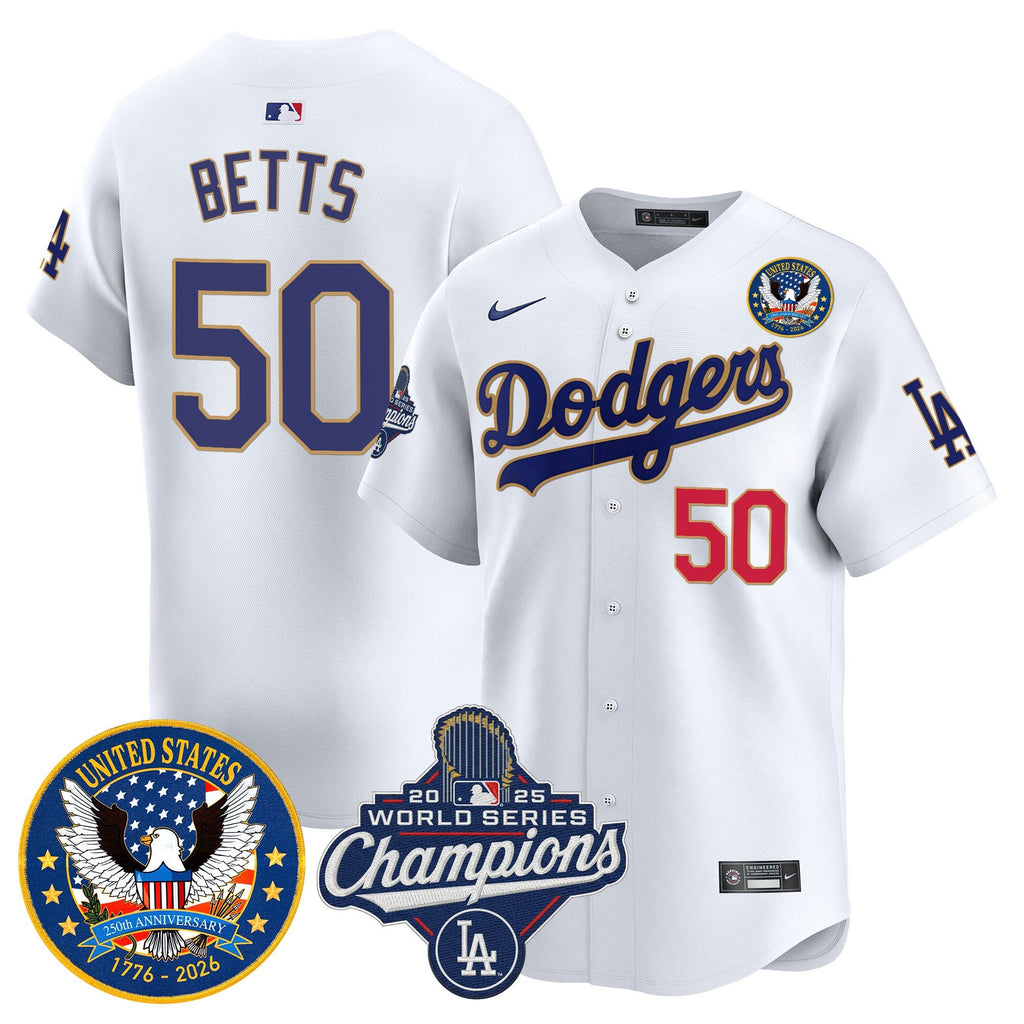 Men's Dodgers 2025 World Series Champions & America 250th Patch Vapor Premier Limited Jersey - All Stitched