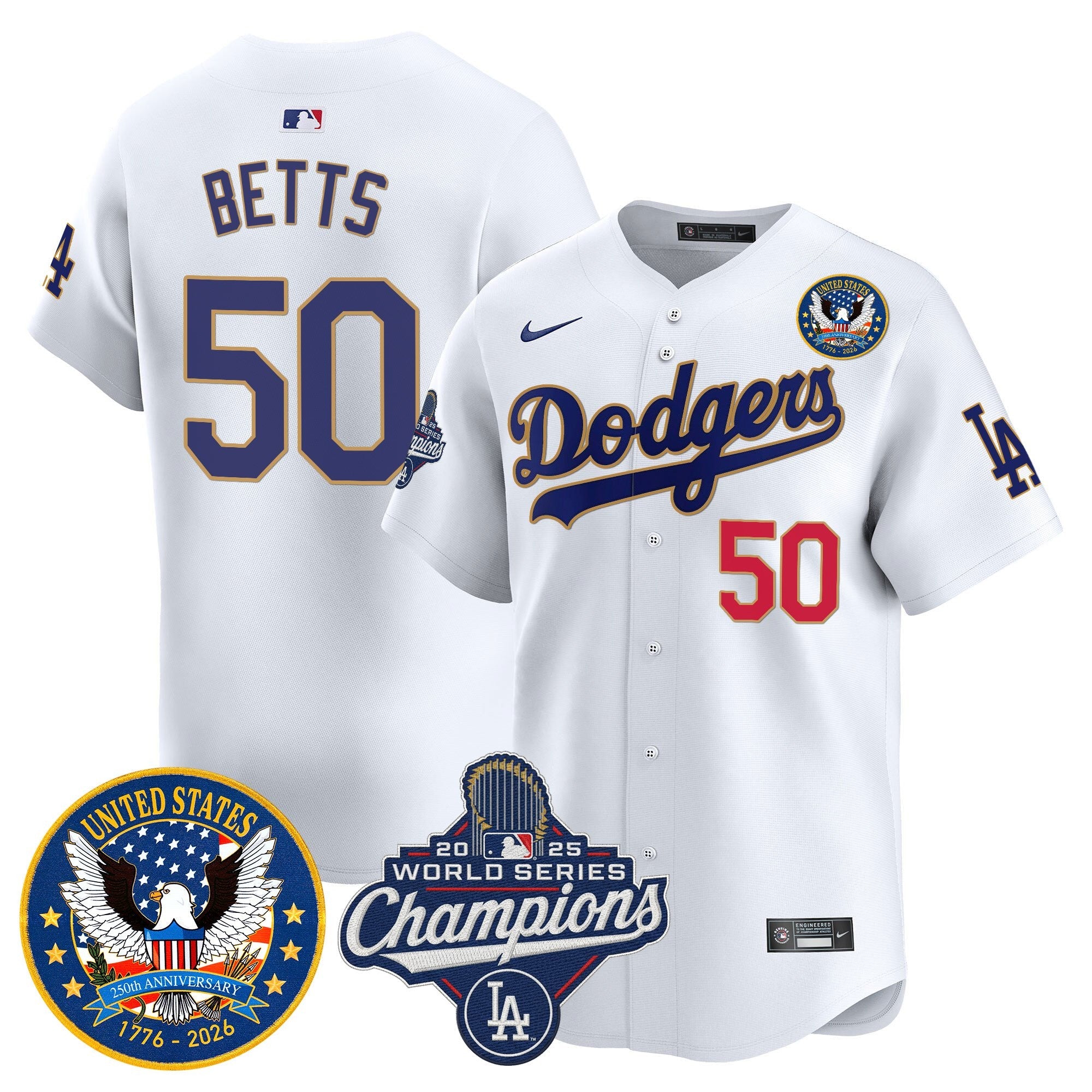 Men's Dodgers 2025 World Series Champions & America 250th Patch Vapor Premier Limited Jersey - All Stitched