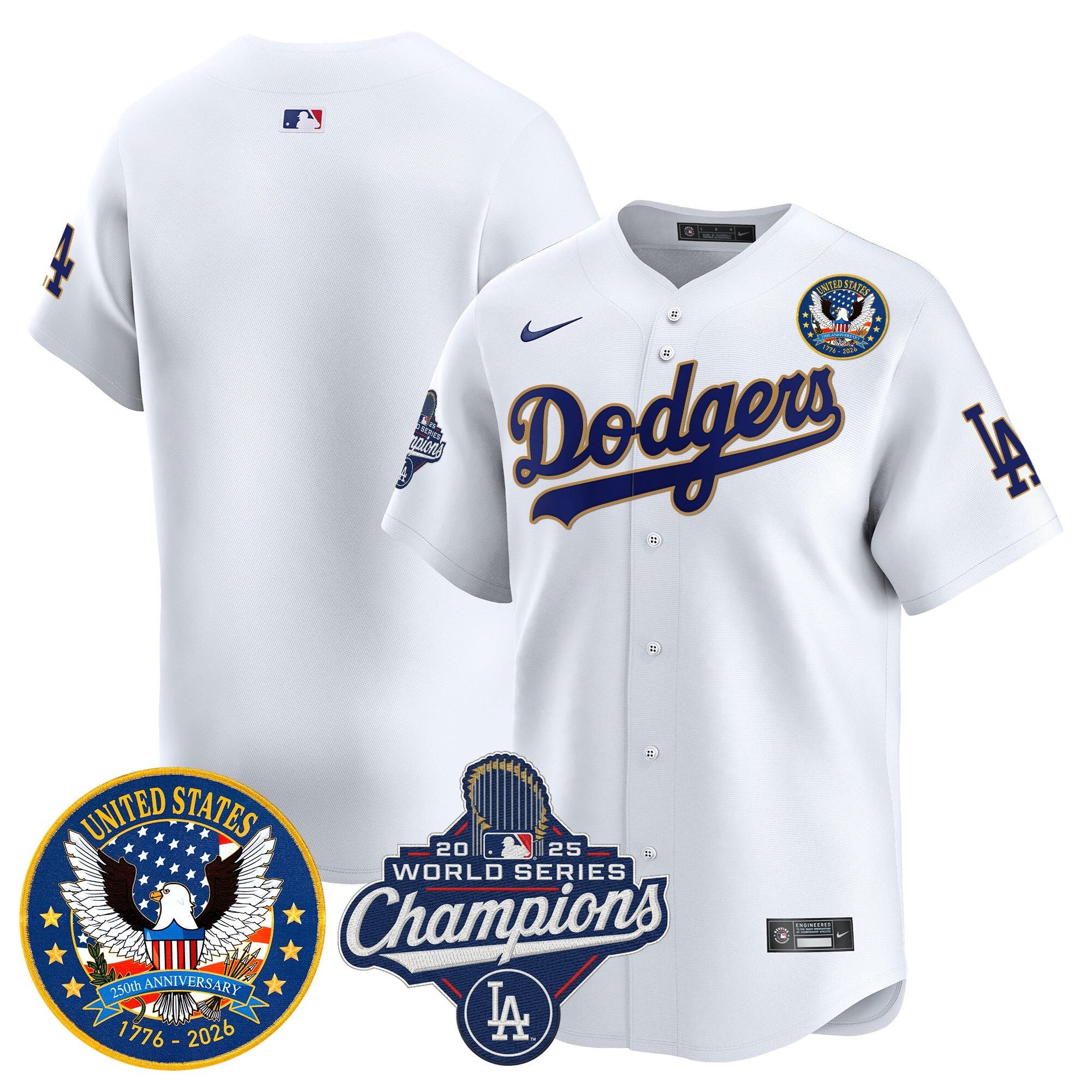 Men's Dodgers 2025 World Series Champions & America 250th Patch Vapor Premier Limited Jersey - All Stitched