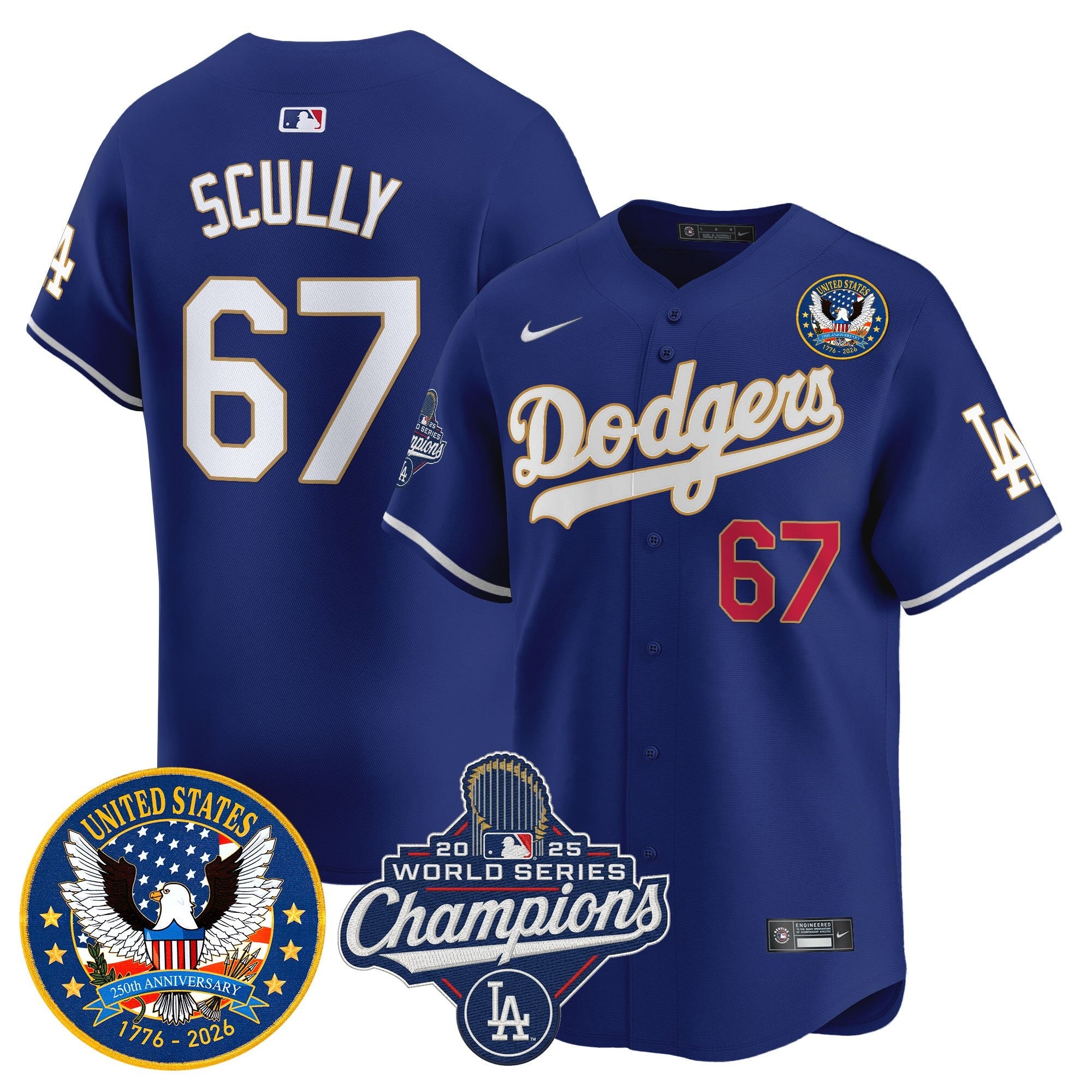 Men's Dodgers 2025 World Series Champions & America 250th Patch Vapor Premier Limited Jersey - All Stitched