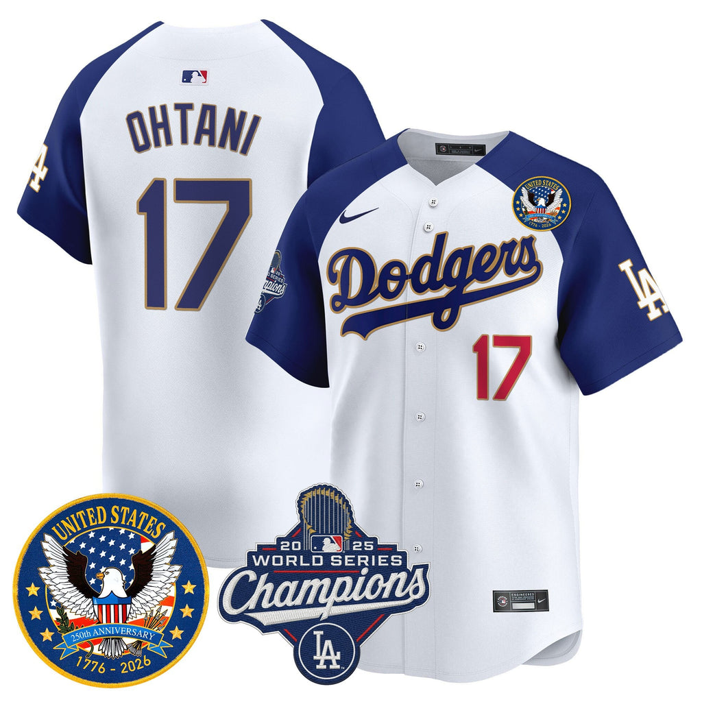 Men's Dodgers 2025 World Series Champions & America 250th Patch Vapor Premier Limited Jersey - All Stitched