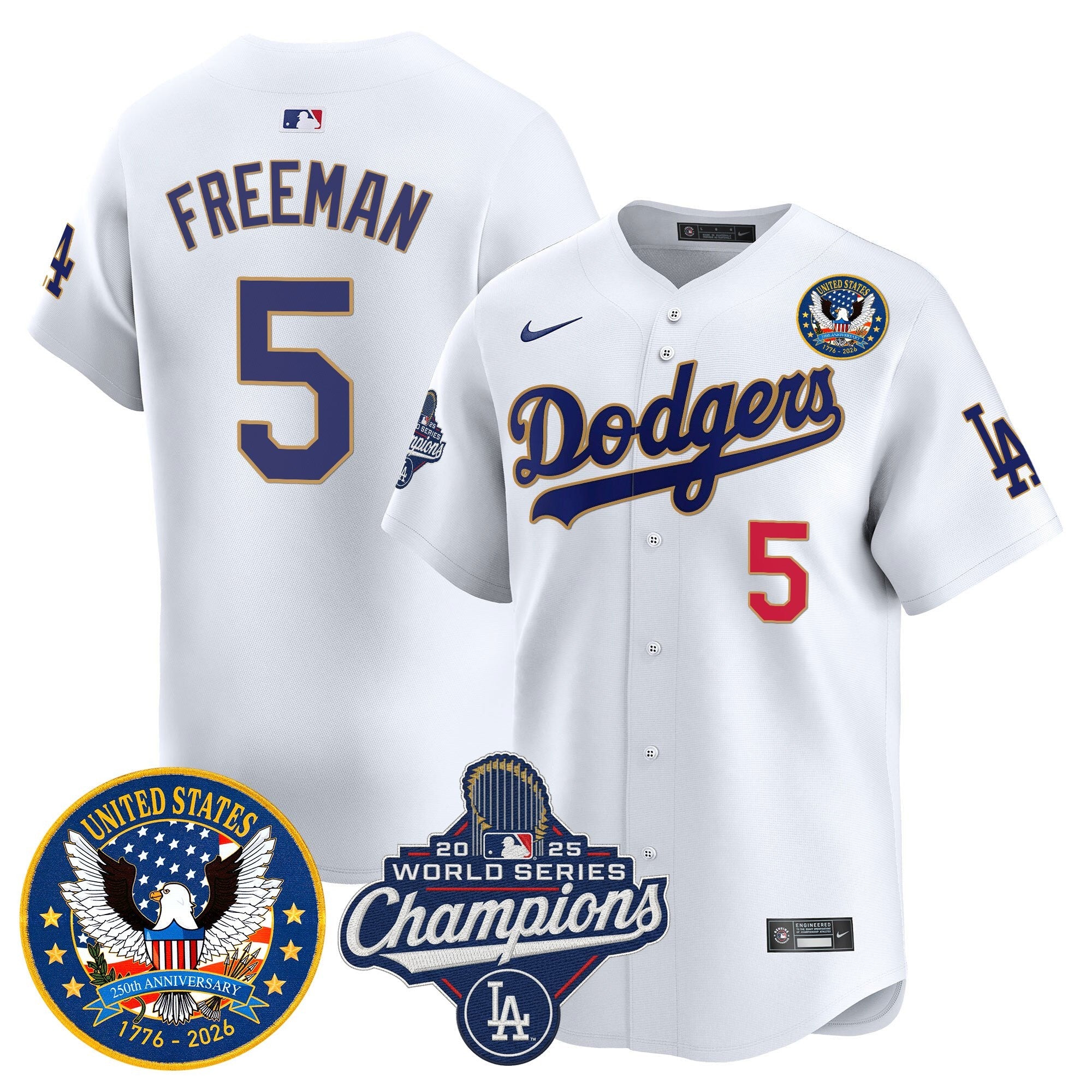 Men's Dodgers 2025 World Series Champions & America 250th Patch Vapor Premier Limited Jersey - All Stitched