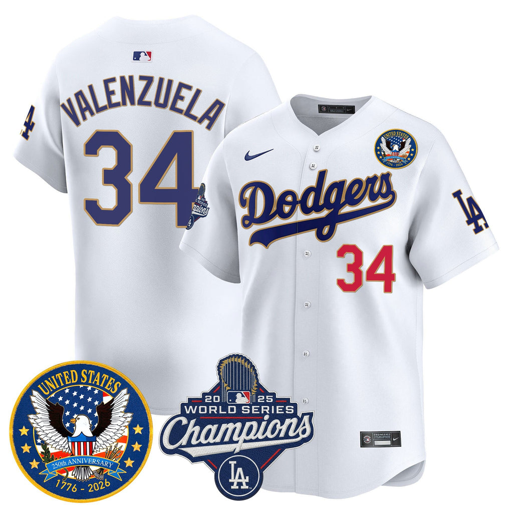 Men's Dodgers 2025 World Series Champions & America 250th Patch Vapor Premier Limited Jersey - All Stitched