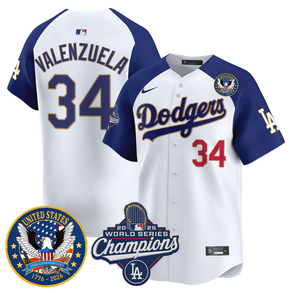 Men's Dodgers 2025 World Series Champions & America 250th Patch Vapor Premier Limited Jersey - All Stitched