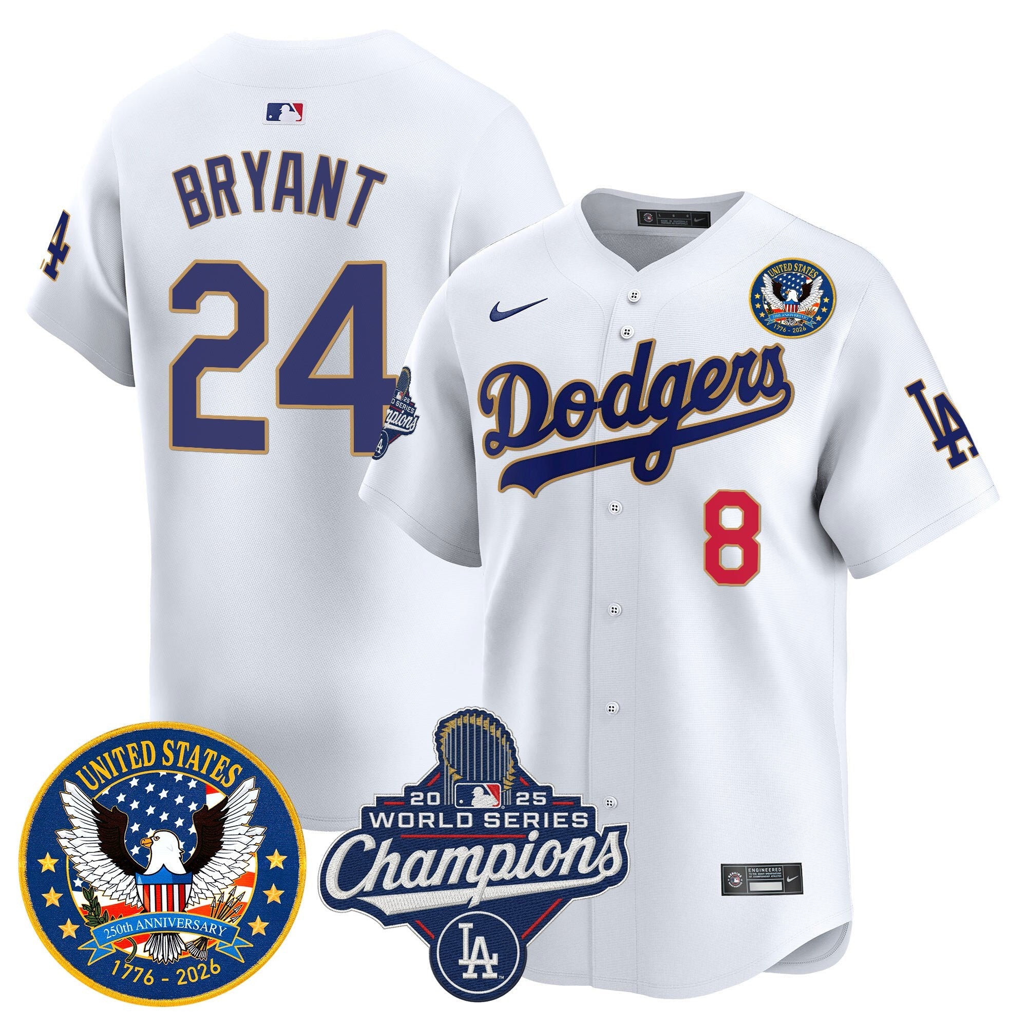 Men's Dodgers 2025 World Series Champions & America 250th Patch Vapor Premier Limited Jersey - All Stitched