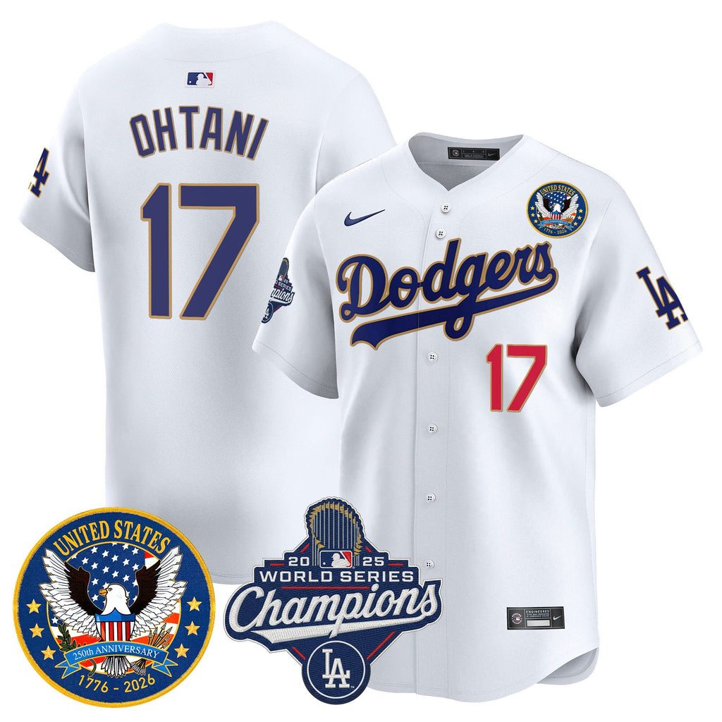 Men's Dodgers 2025 World Series Champions & America 250th Patch Vapor Premier Limited Jersey - All Stitched