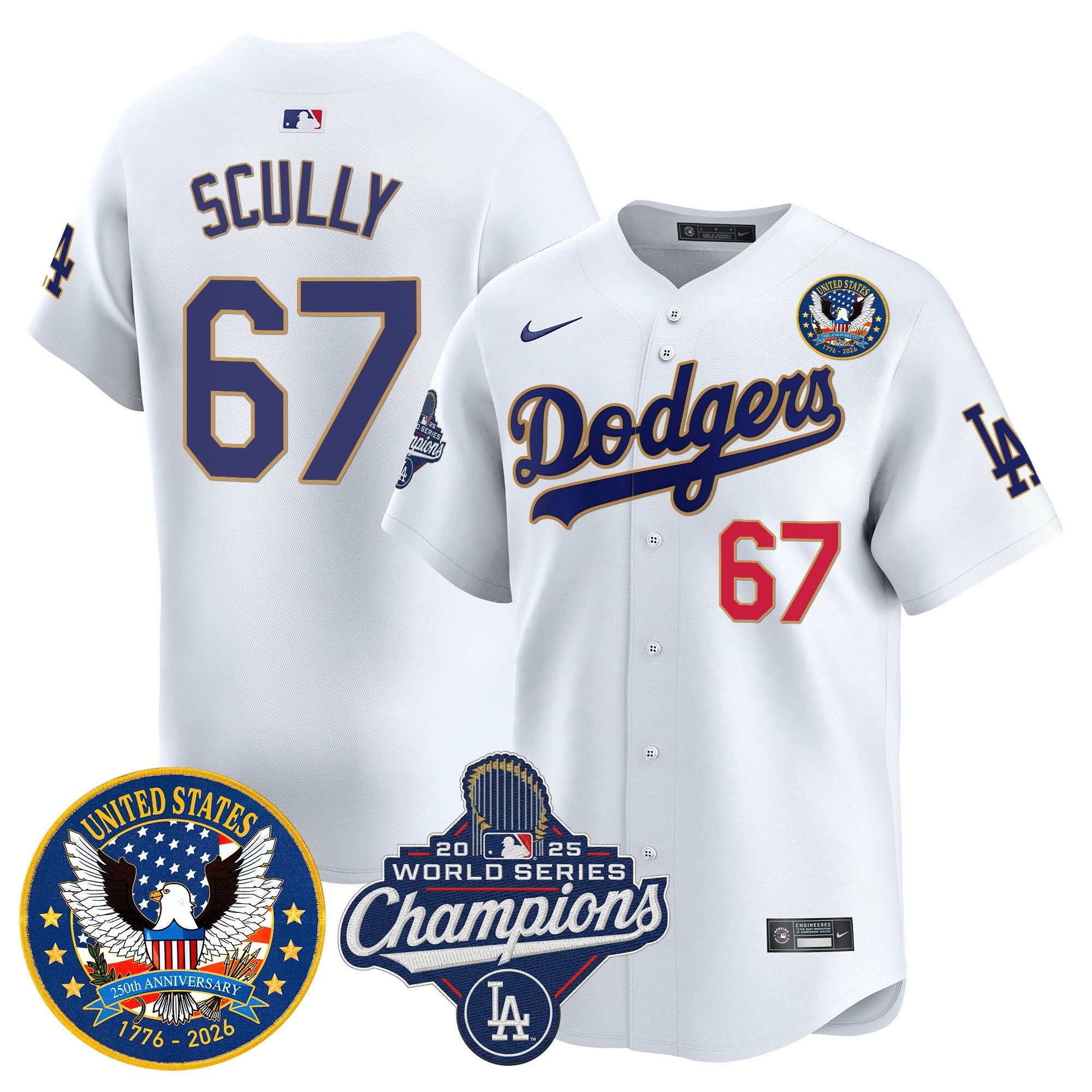 Men's Dodgers 2025 World Series Champions & America 250th Patch Vapor Premier Limited Jersey - All Stitched