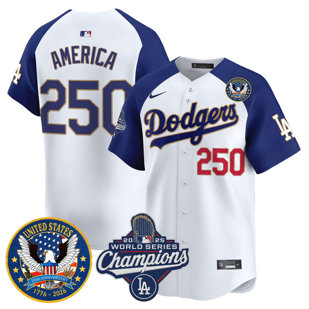 Men's Dodgers 2025 World Series Champions & America 250th Patch Vapor Premier Limited Jersey - All Stitched