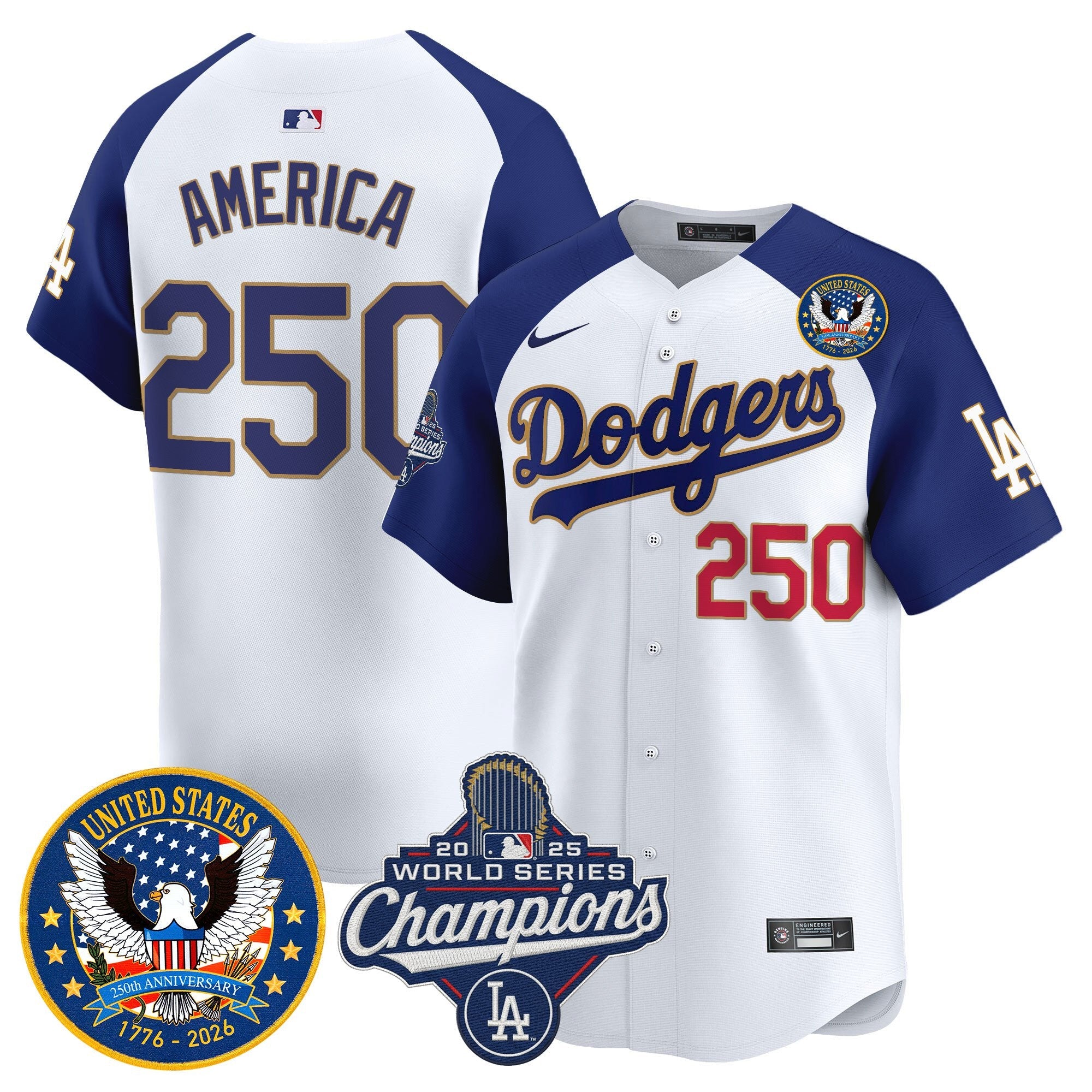 Men's Dodgers 2025 World Series Champions & America 250th Patch Vapor Premier Limited Jersey - All Stitched
