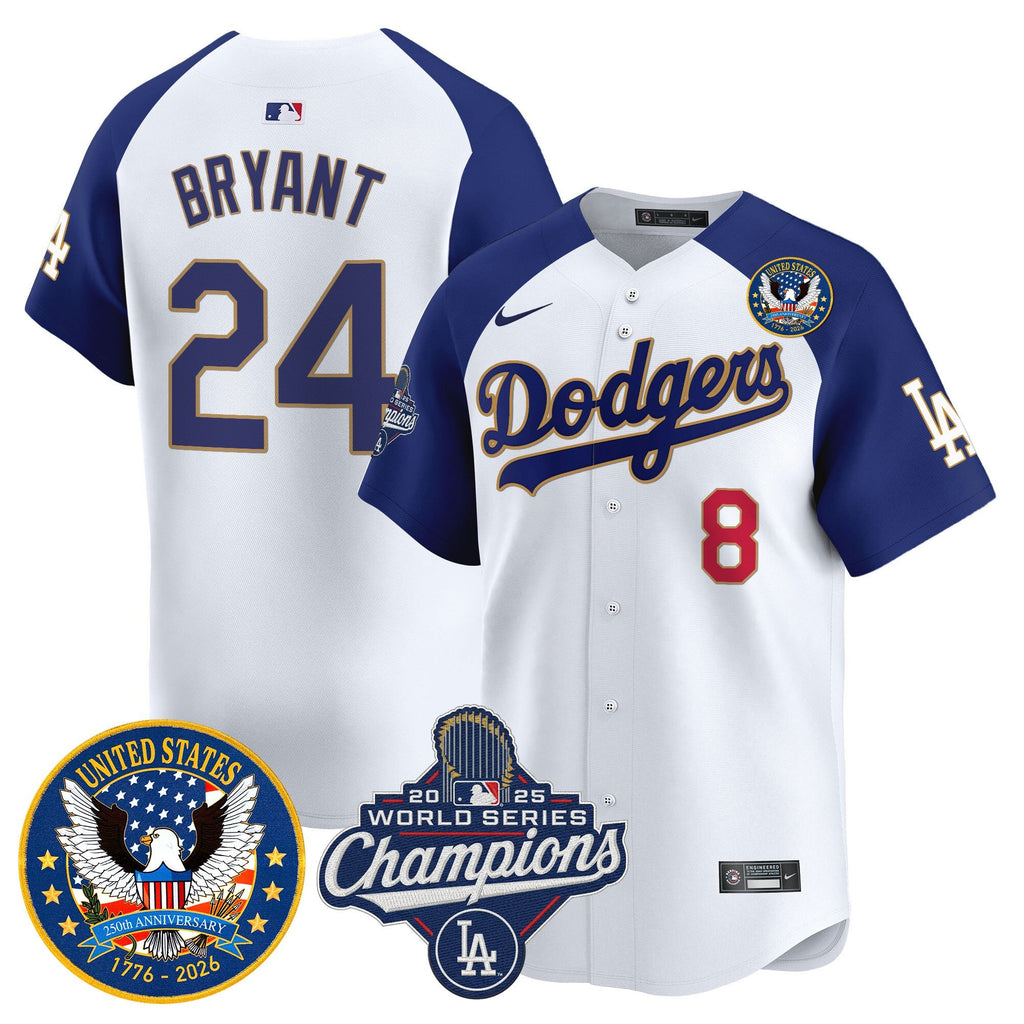 Men's Dodgers 2025 World Series Champions & America 250th Patch Vapor Premier Limited Jersey - All Stitched