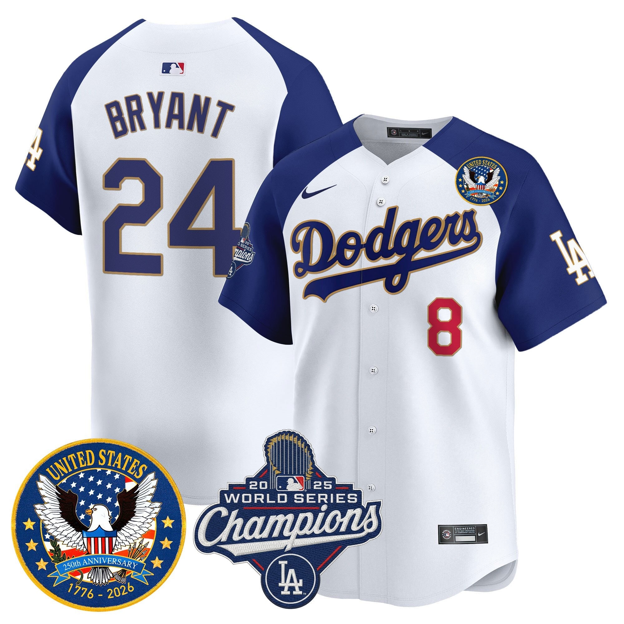 Men's Dodgers 2025 World Series Champions & America 250th Patch Vapor Premier Limited Jersey - All Stitched