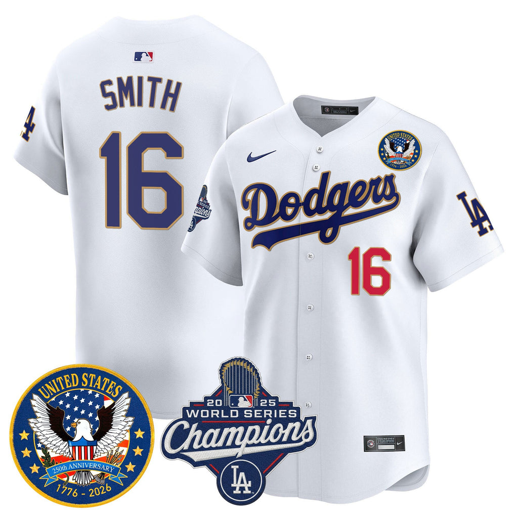 Men's Dodgers 2025 World Series Champions & America 250th Patch Vapor Premier Limited Jersey - All Stitched