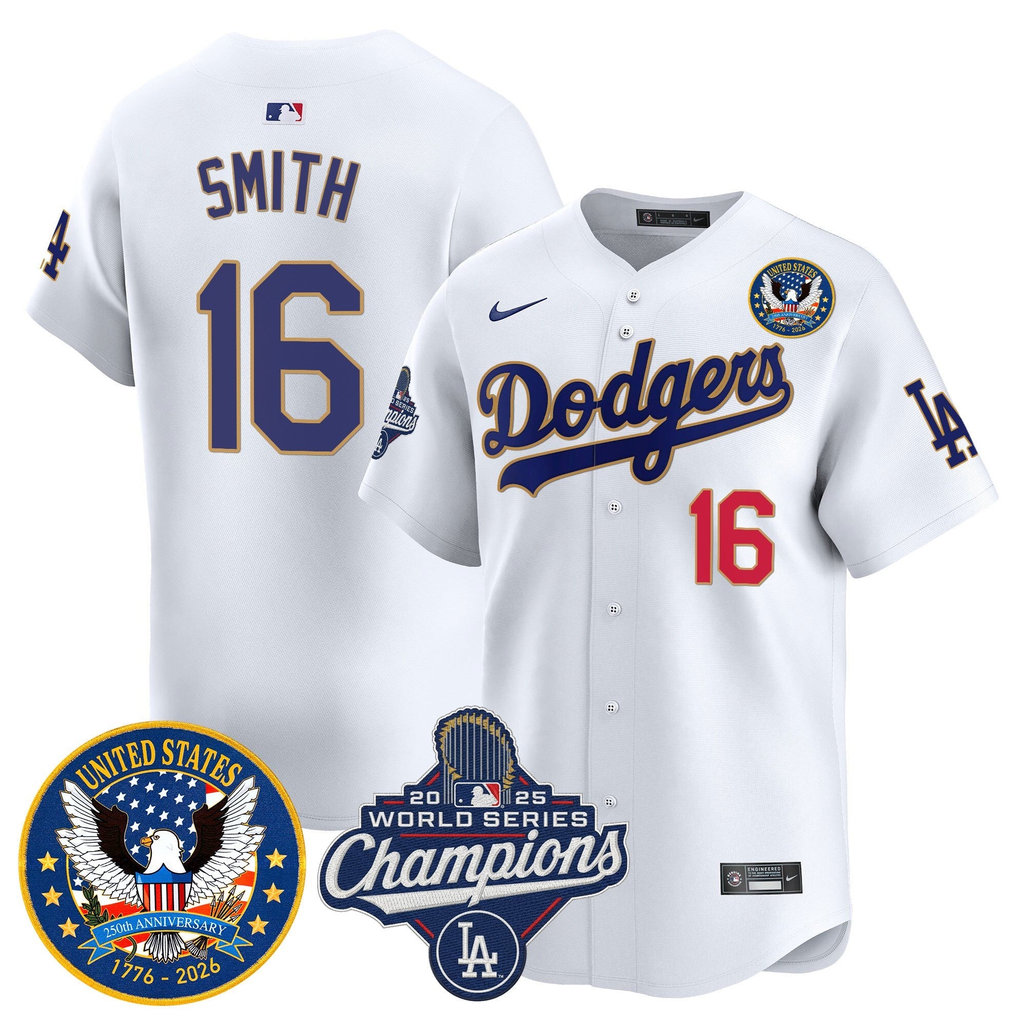Men's Dodgers 2025 World Series Champions & America 250th Patch Vapor Premier Limited Jersey - All Stitched