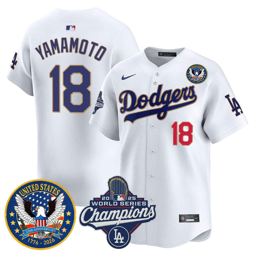 Men's Dodgers 2025 World Series Champions & America 250th Patch Vapor Premier Limited Jersey - All Stitched