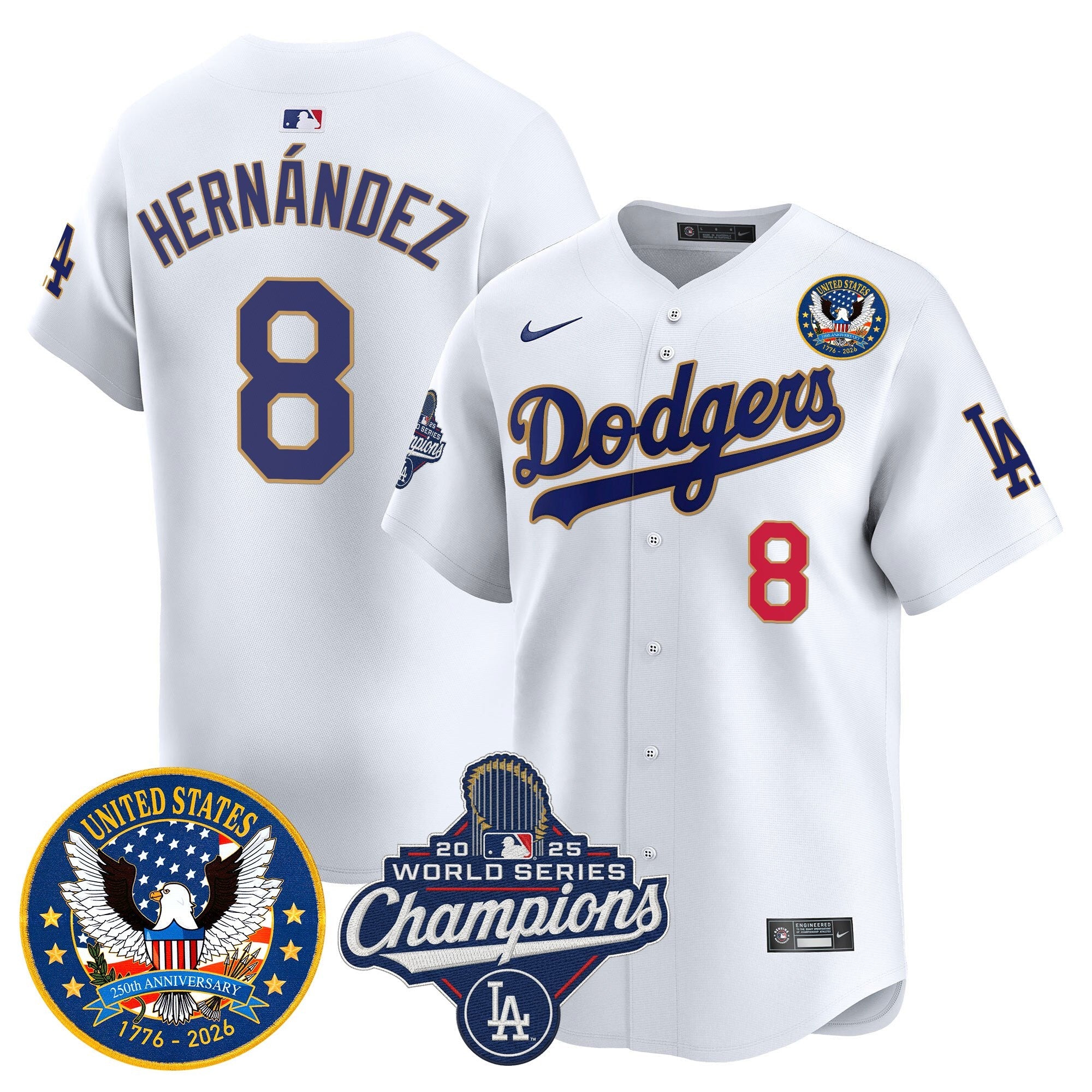 Men's Dodgers 2025 World Series Champions & America 250th Patch Vapor Premier Limited Jersey - All Stitched