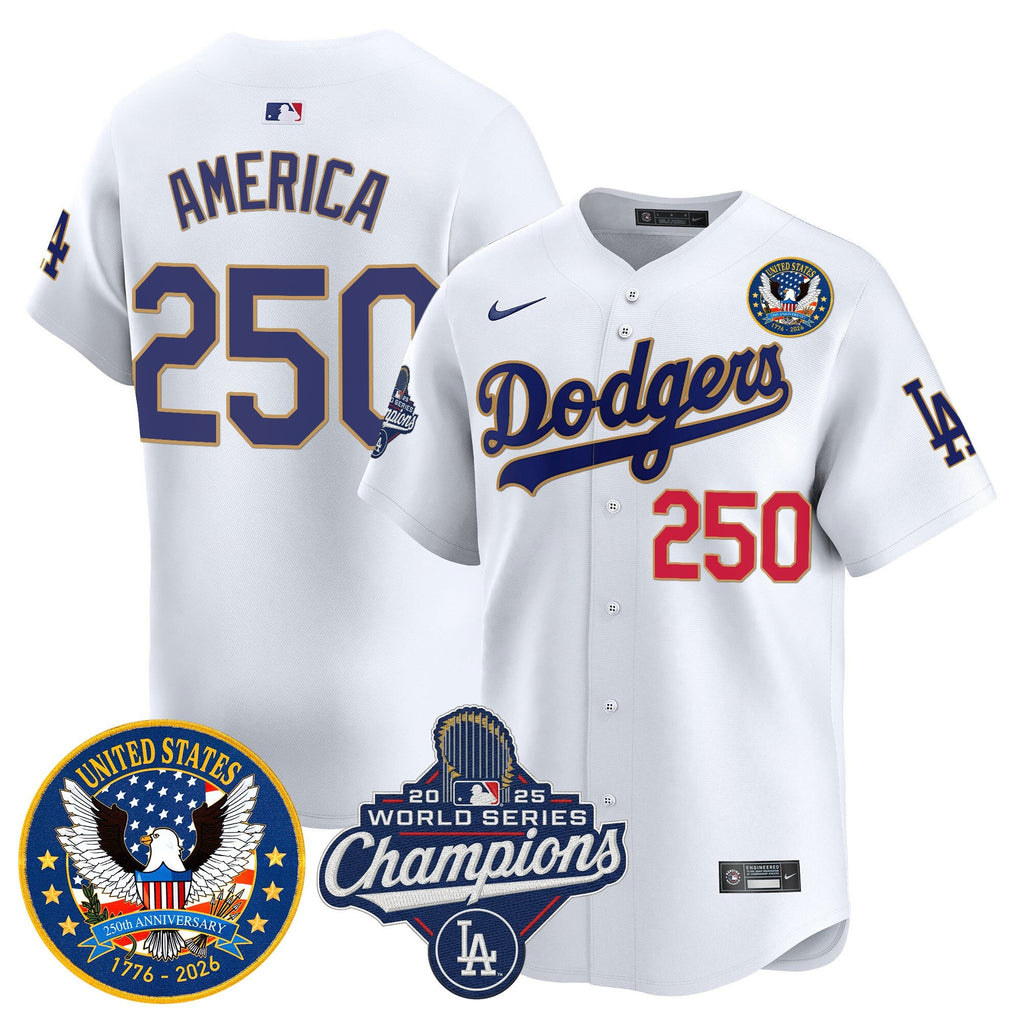 Men's Dodgers 2025 World Series Champions & America 250th Patch Vapor Premier Limited Jersey - All Stitched