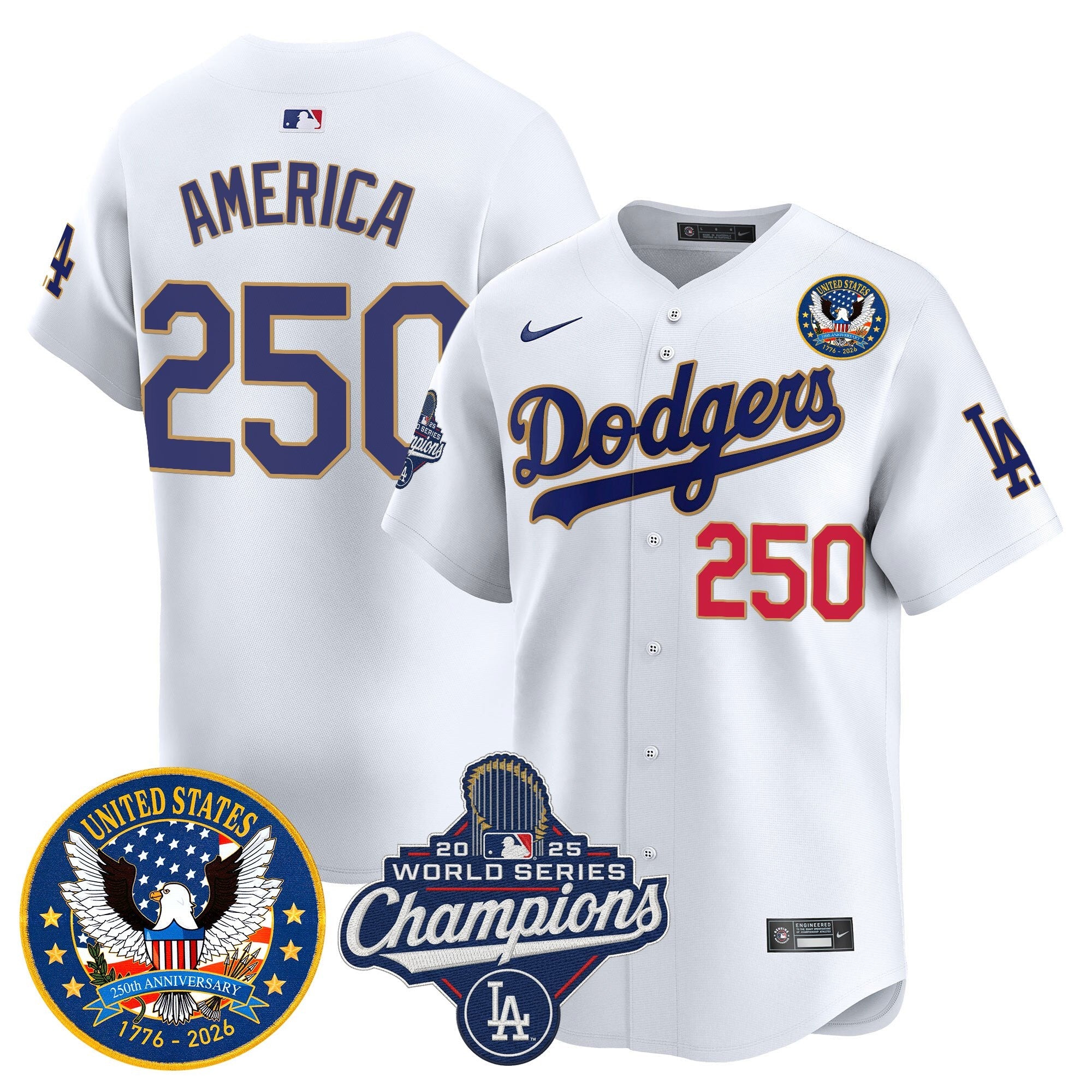 Men's Dodgers 2025 World Series Champions & America 250th Patch Vapor Premier Limited Jersey - All Stitched