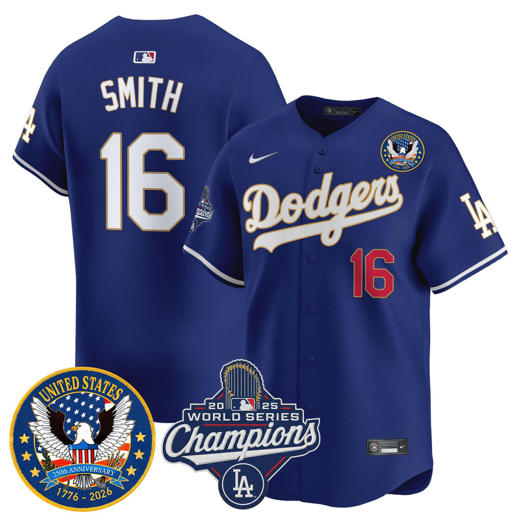 Men's Dodgers 2025 World Series Champions & America 250th Patch Vapor Premier Limited Jersey - All Stitched