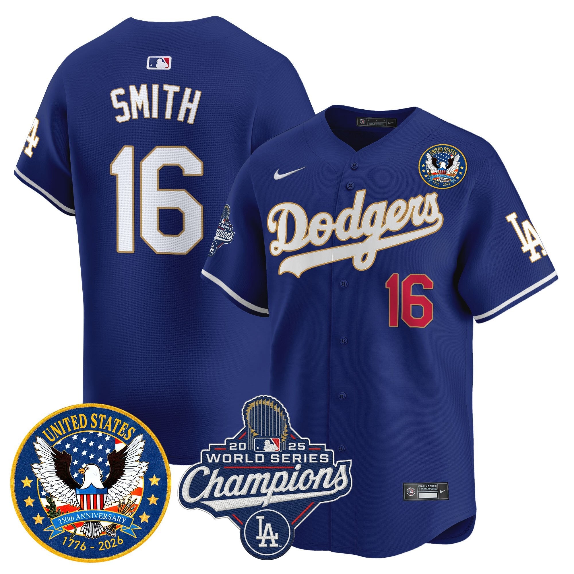 Men's Dodgers 2025 World Series Champions & America 250th Patch Vapor Premier Limited Jersey - All Stitched