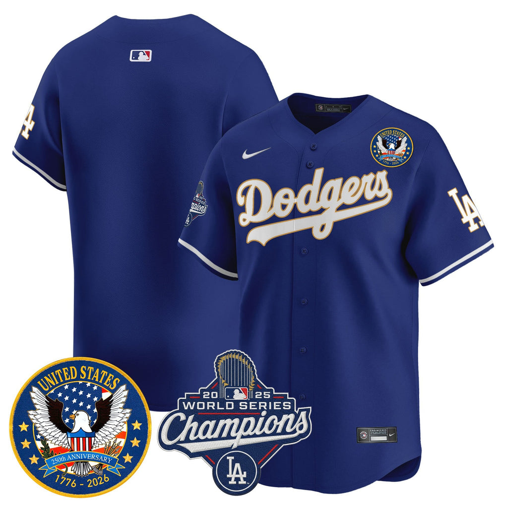 Men's Dodgers 2025 World Series Champions & America 250th Patch Vapor Premier Limited Jersey - All Stitched