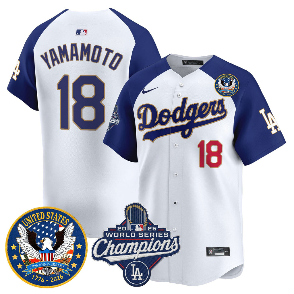 Men's Dodgers 2025 World Series Champions & America 250th Patch Vapor Premier Limited Jersey - All Stitched