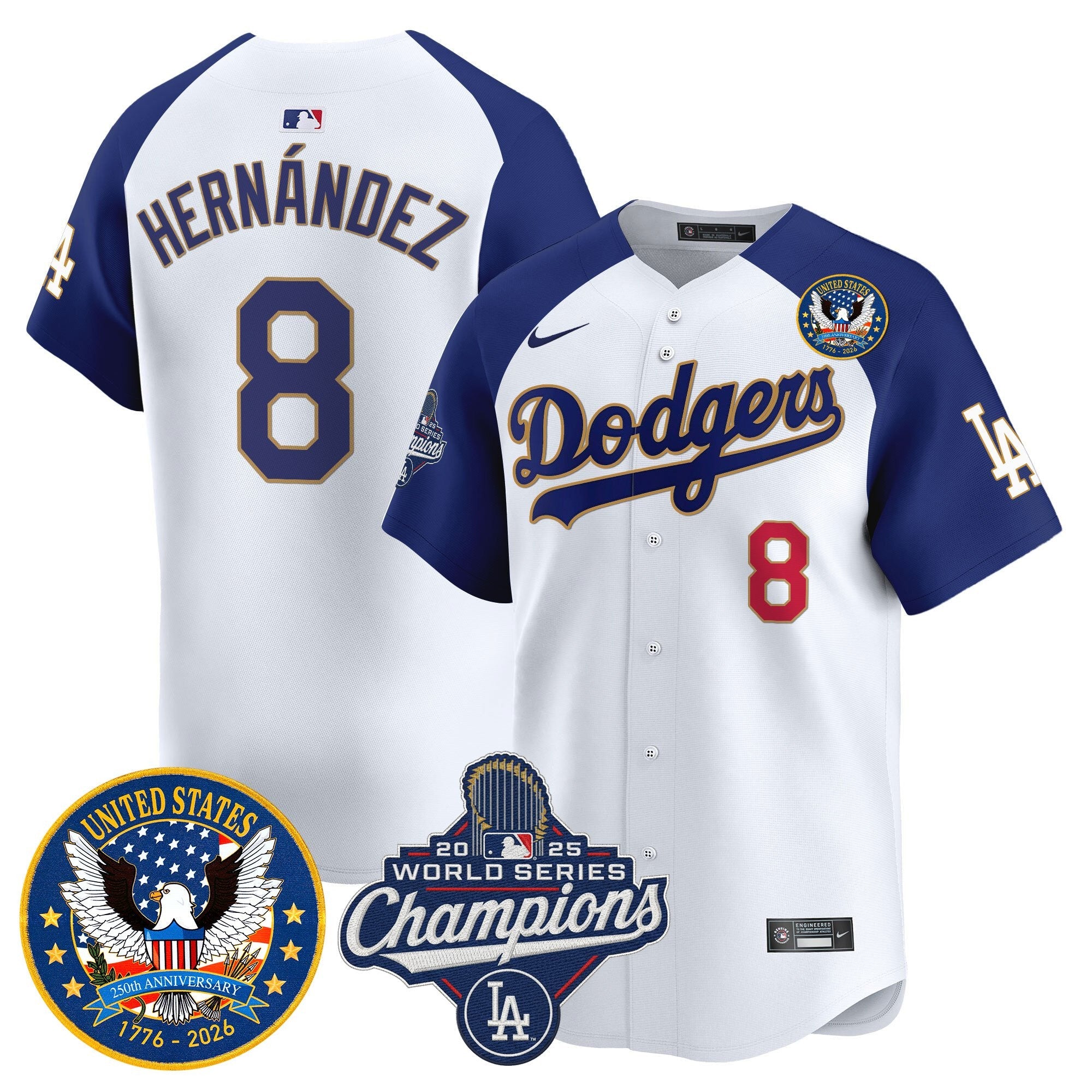 Men's Dodgers 2025 World Series Champions & America 250th Patch Vapor Premier Limited Jersey - All Stitched