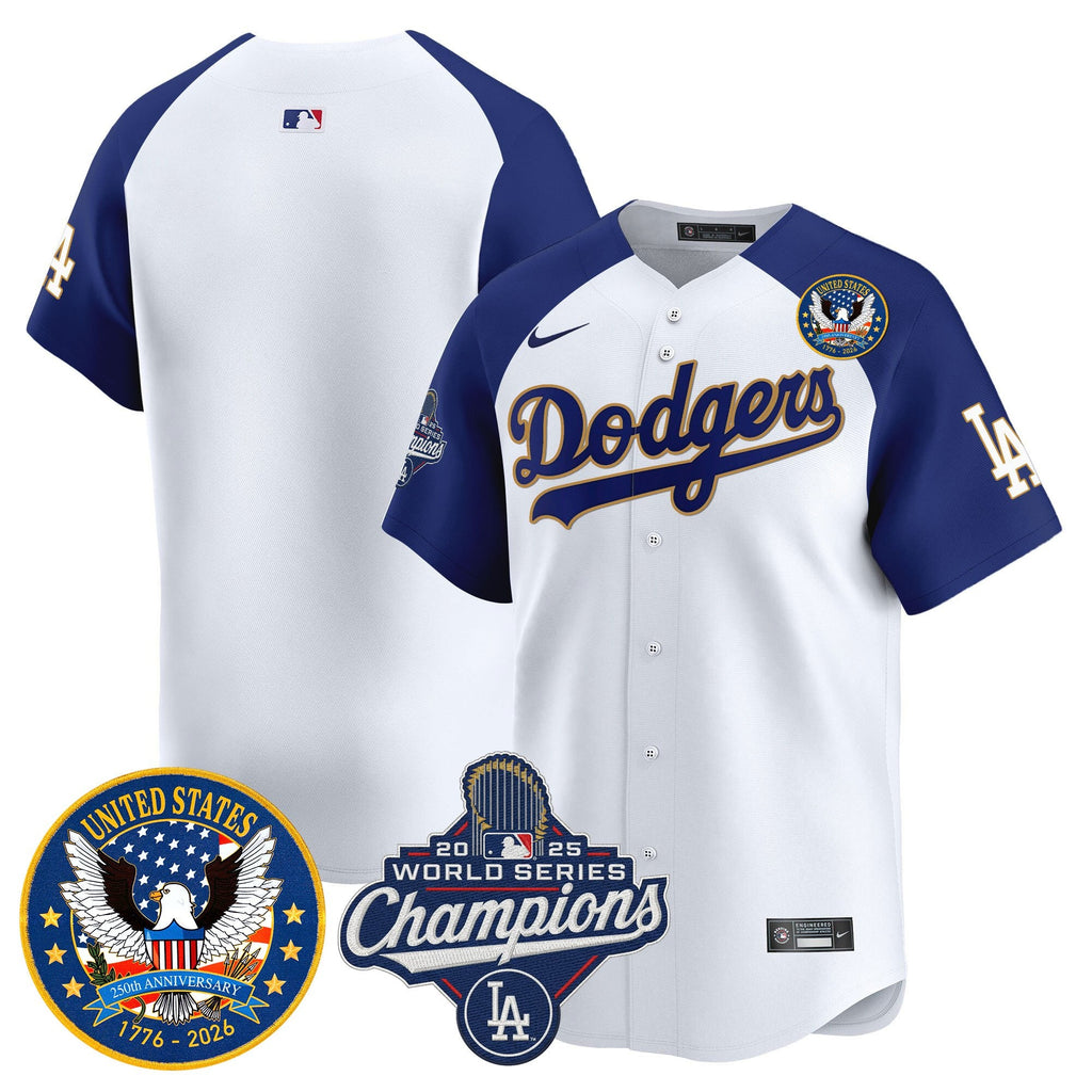 Men's Dodgers 2025 World Series Champions & America 250th Patch Vapor Premier Limited Jersey - All Stitched