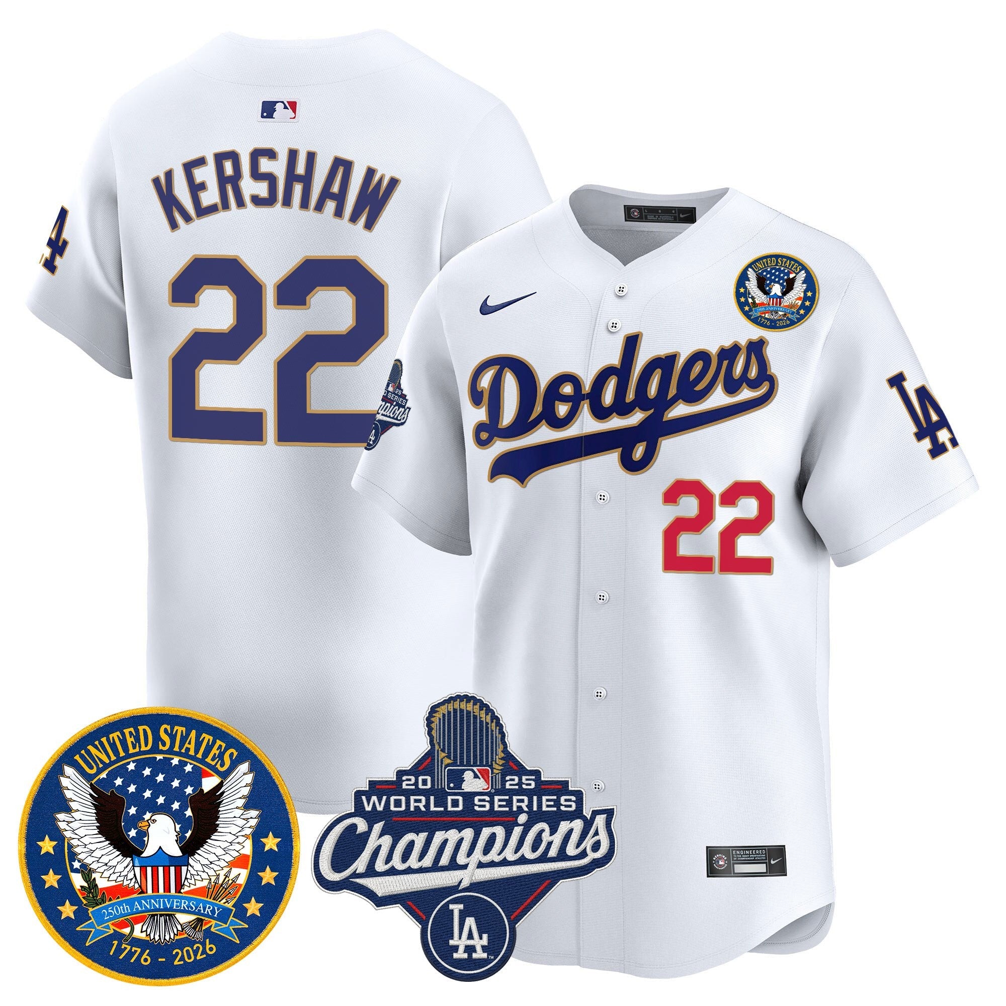 Men's Dodgers 2025 World Series Champions & America 250th Patch Vapor Premier Limited Jersey - All Stitched