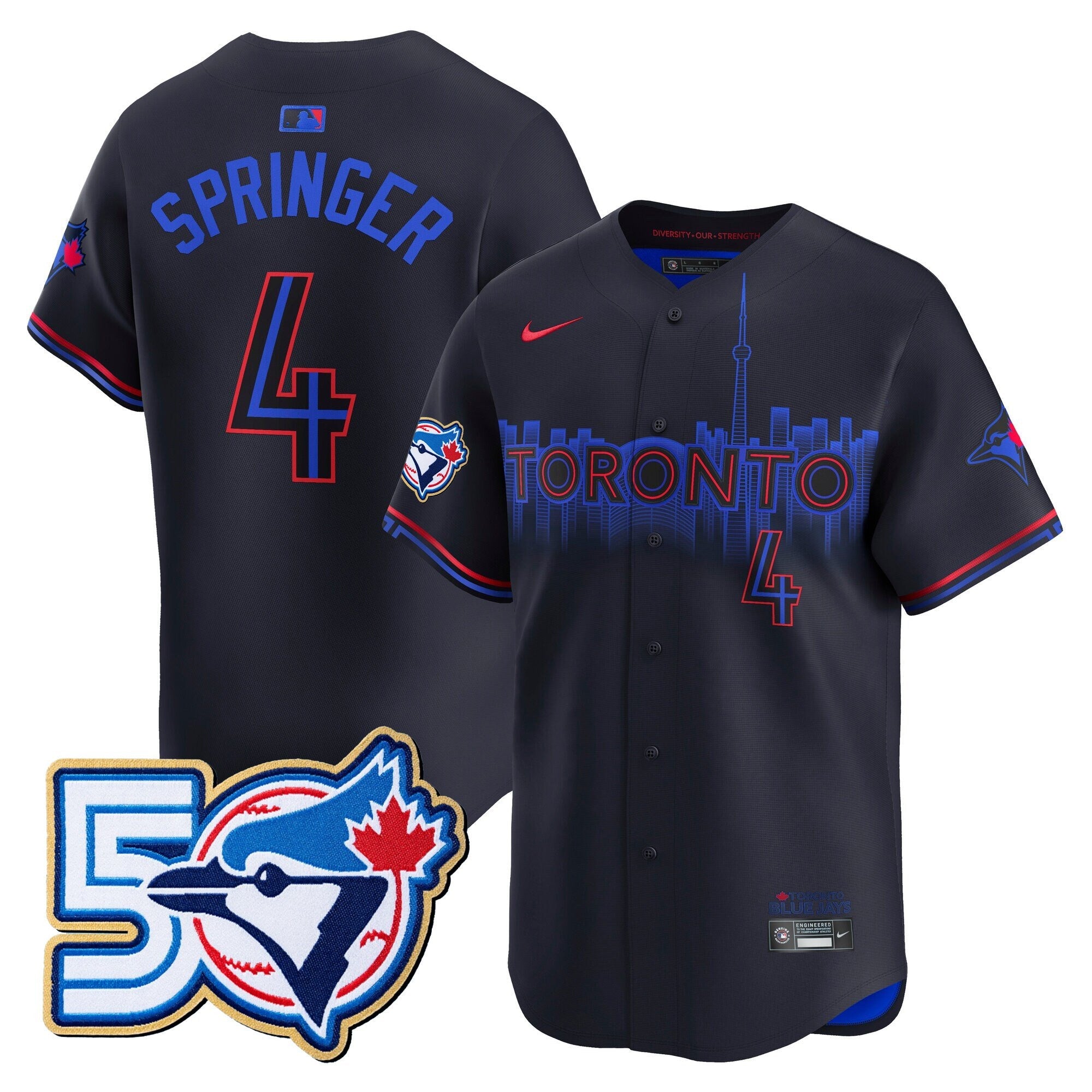 Men's Toronto Blue Jays 50 Seasons Patch Vapor Premier Limited Jersey - All Stitched