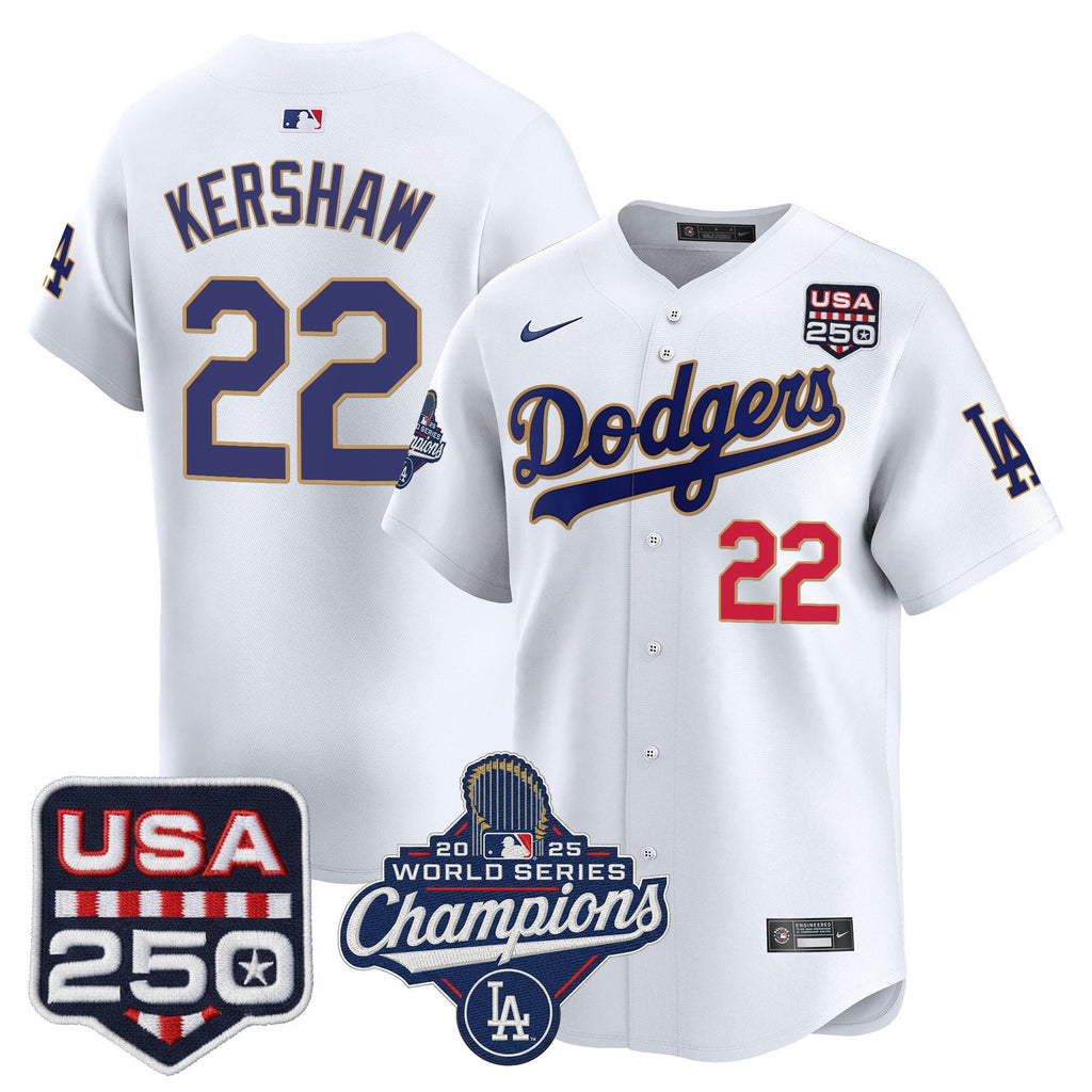 Men's Dodgers 2025 World Series Champions & 250America Patch Vapor Premier Limited Jersey - All Stitched