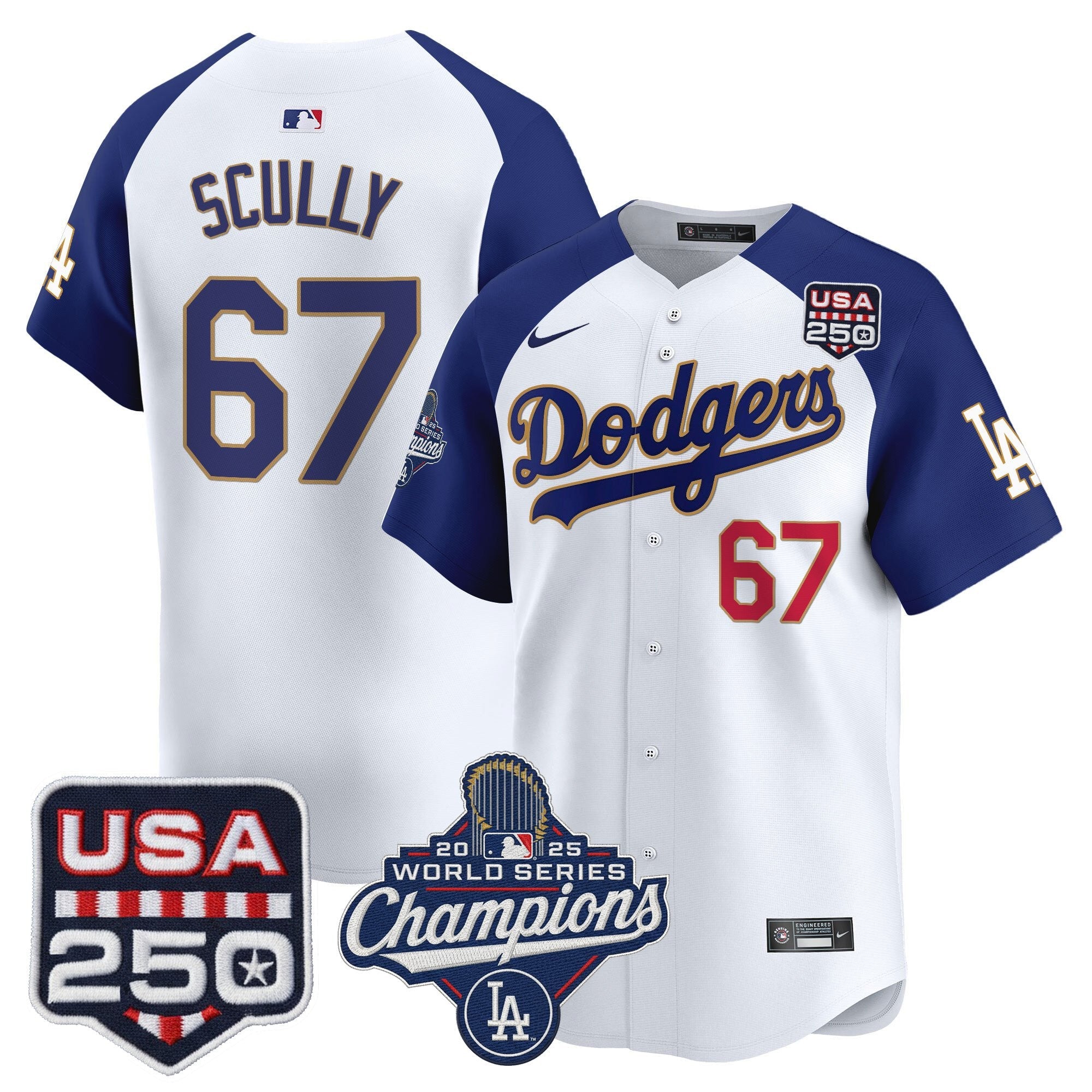 Men's Dodgers 2025 World Series Champions & 250America Patch Vapor Premier Limited Jersey - All Stitched