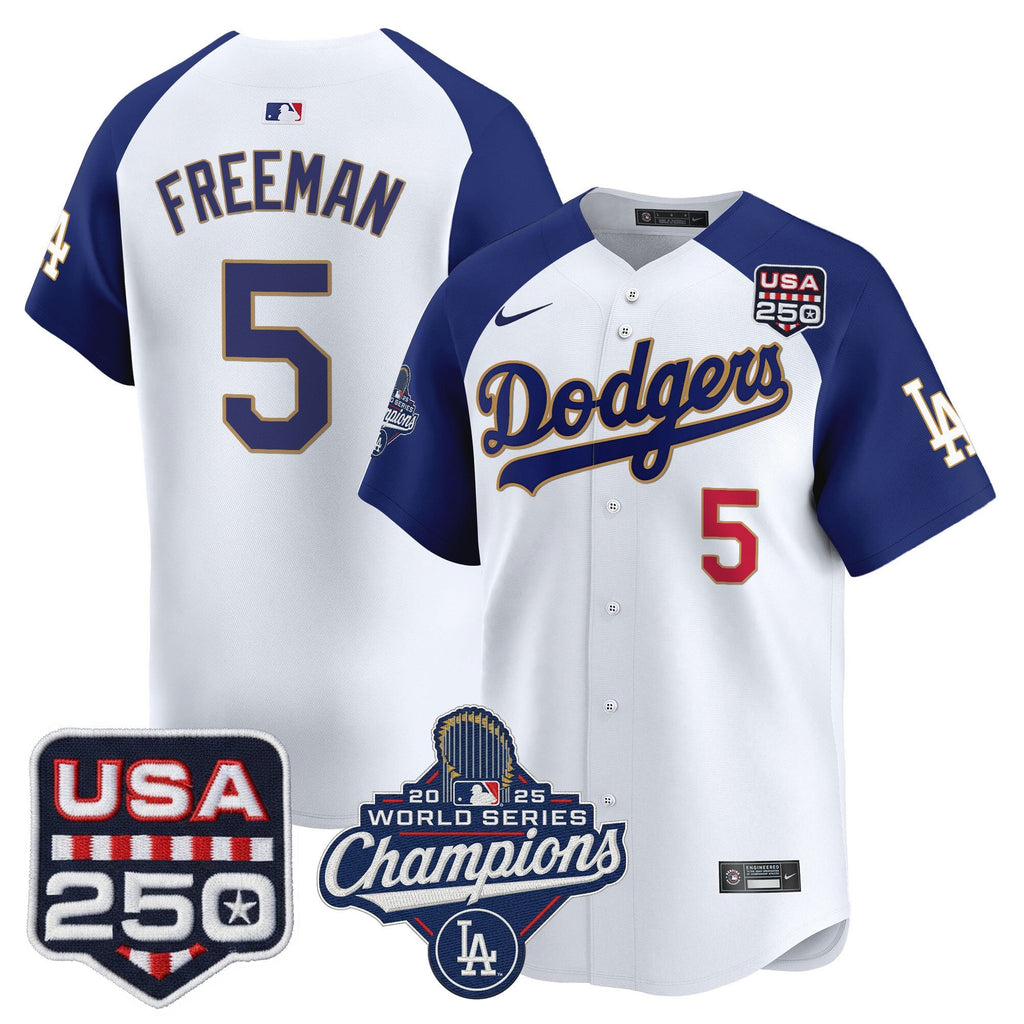 Men's Dodgers 2025 World Series Champions & 250America Patch Vapor Premier Limited Jersey - All Stitched
