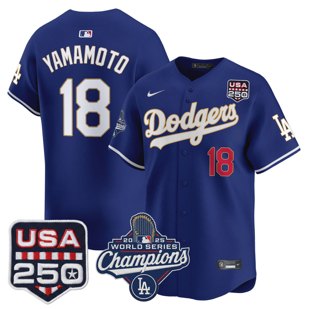 Men's Dodgers 2025 World Series Champions & 250America Patch Vapor Premier Limited Jersey - All Stitched